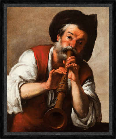 Kunstdruck The Flute Player Bernardo Strozzi Flöte Musik Holzinstrumente Mann Fak, (1 St)