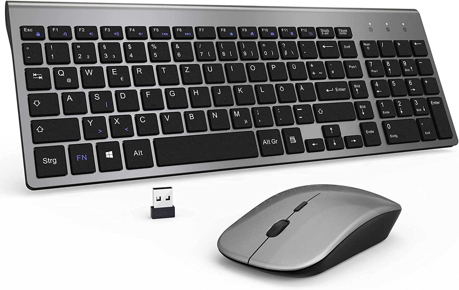 GALENMORO Kabellos - 2.4Ghz USB Funk Tastatur (Deutsch) Layout Ergonomisch Klein Tastatur- und Maus-Set, Drahtlose Arbeitsfreude: Effizient, ergonomisch, vielseitig!