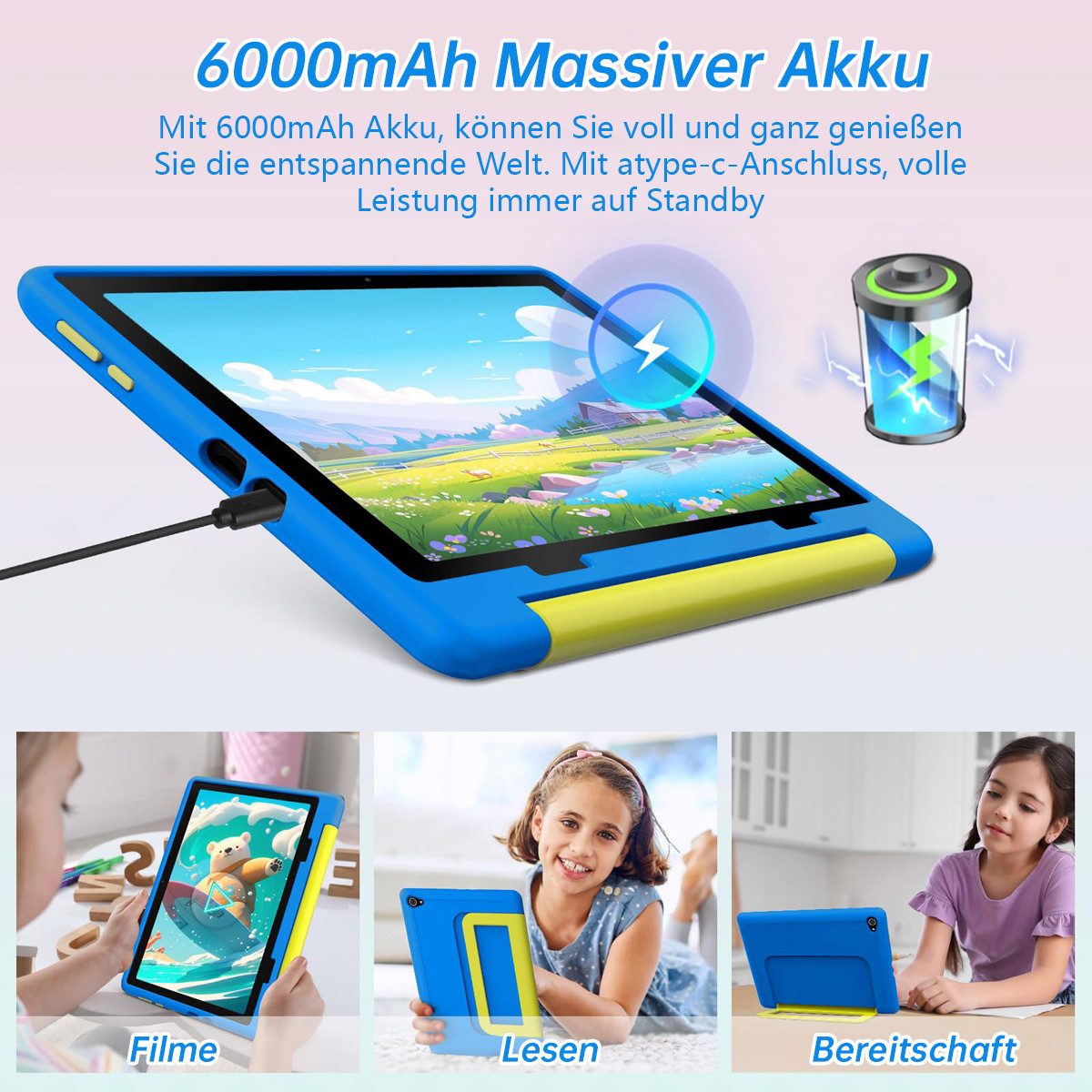 BUFO Kinder Lern-Tablet mit Elternkontrolle 10'' Android 16, 64GB Tablet (10", 64 GB, Android 16, Kids Bumper blau)