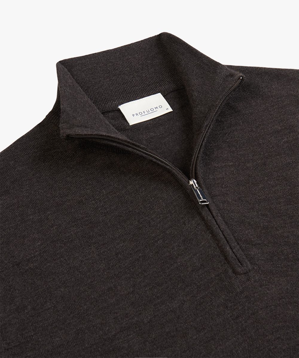 Profuomo Strickpullover PULLOVER HALF ZIP DARK BROWN