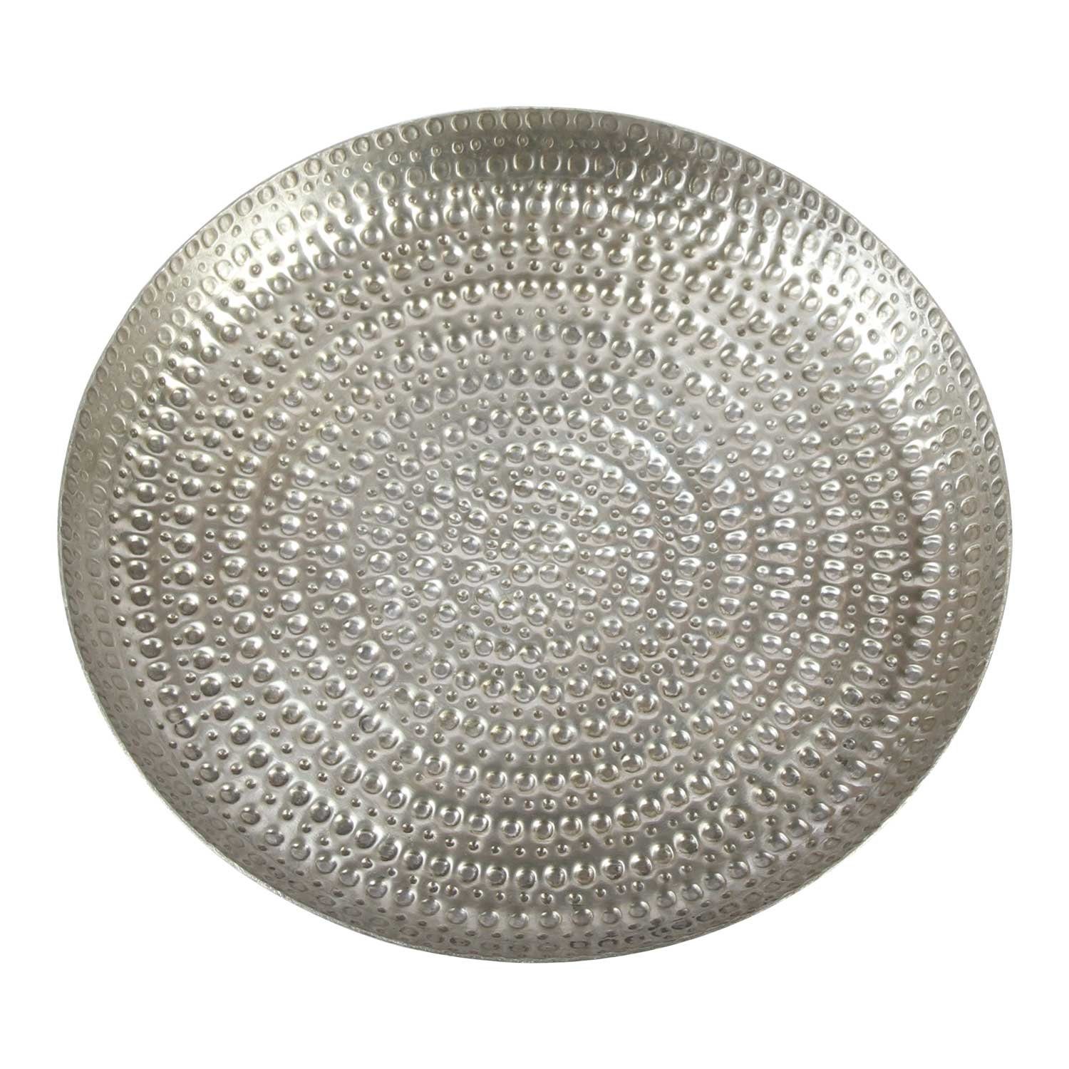 Casa Moro Tablett Orientalisches Teetablett Serviertablett Zana Ø 30 cm Boho Chic, Aluminium, (Handgefertigt), Boho Chic Tablett gehämmert Silber