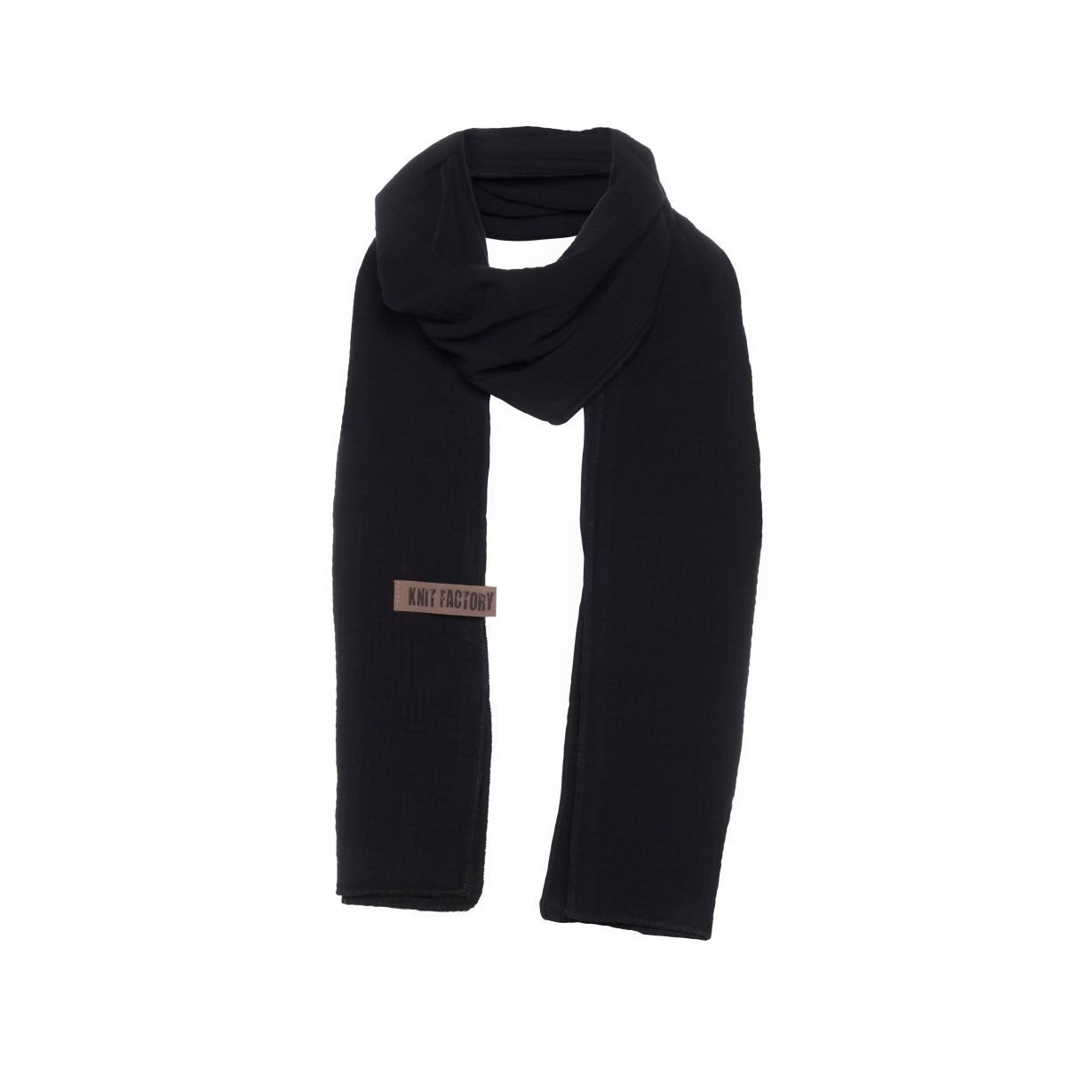 Knit Factory Schal Liv Schals 200x40 cm Glatt Schwarz, (1-St), Schal Strickschal Umhängetuch Tuch Strickware