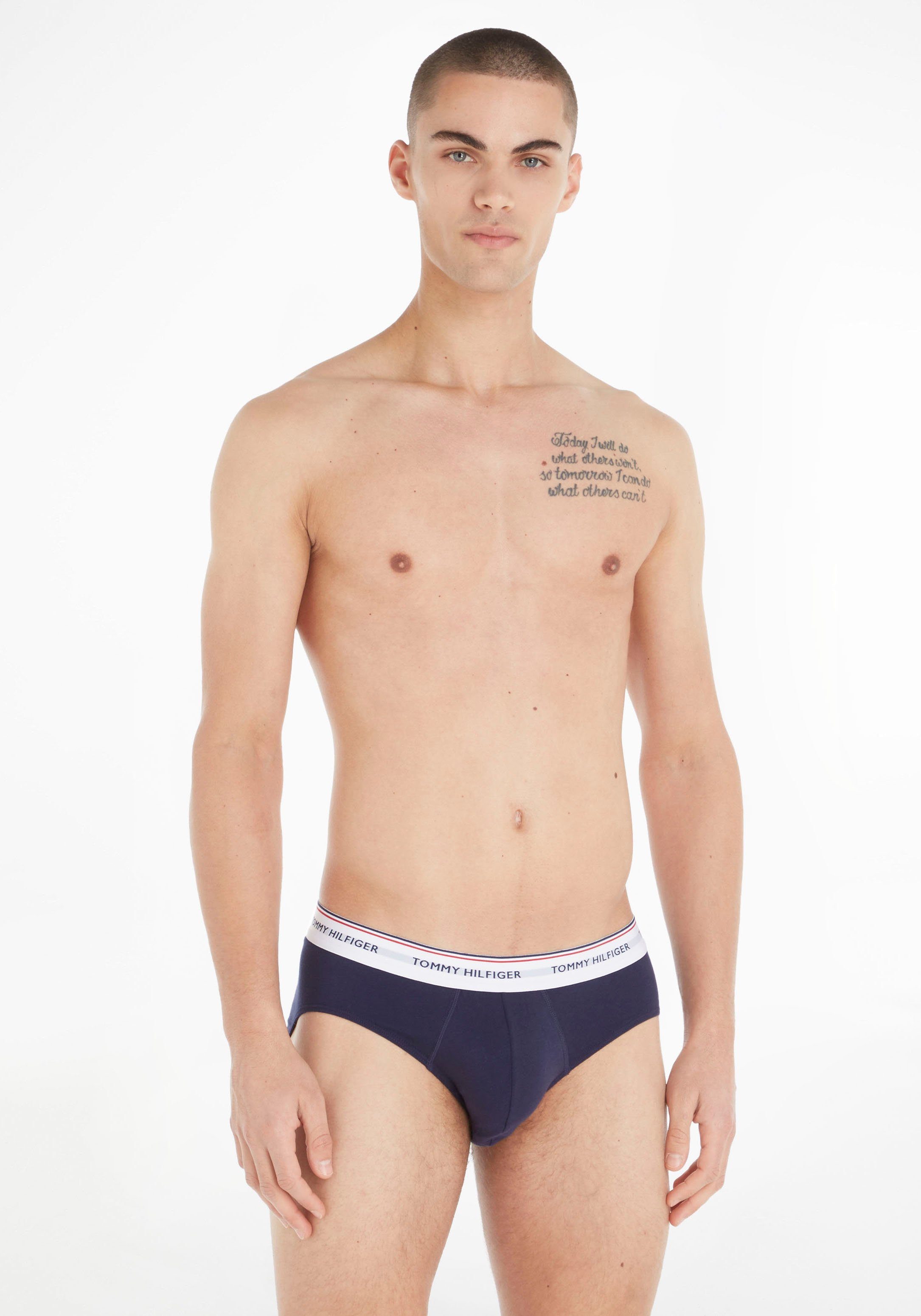 Underwear 3er-Pack) Slip (Packung, Tommy Logo-Elastikbund 3P 3-St., BRIEF Hilfiger mit dunkelblau