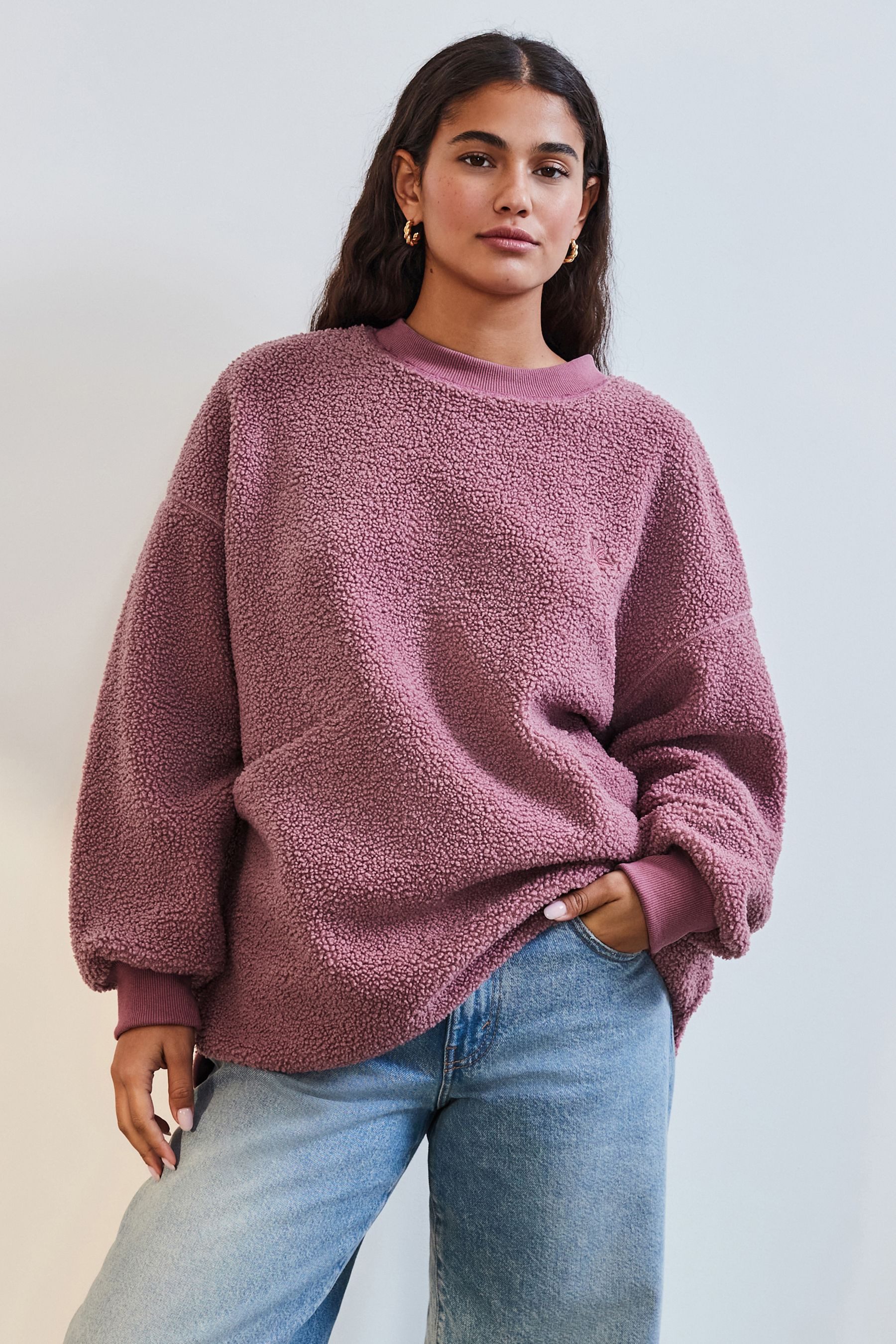 Next Fleecepullover Relaxed Fit Sweathirt mit Fleece und Cord (1-tlg)