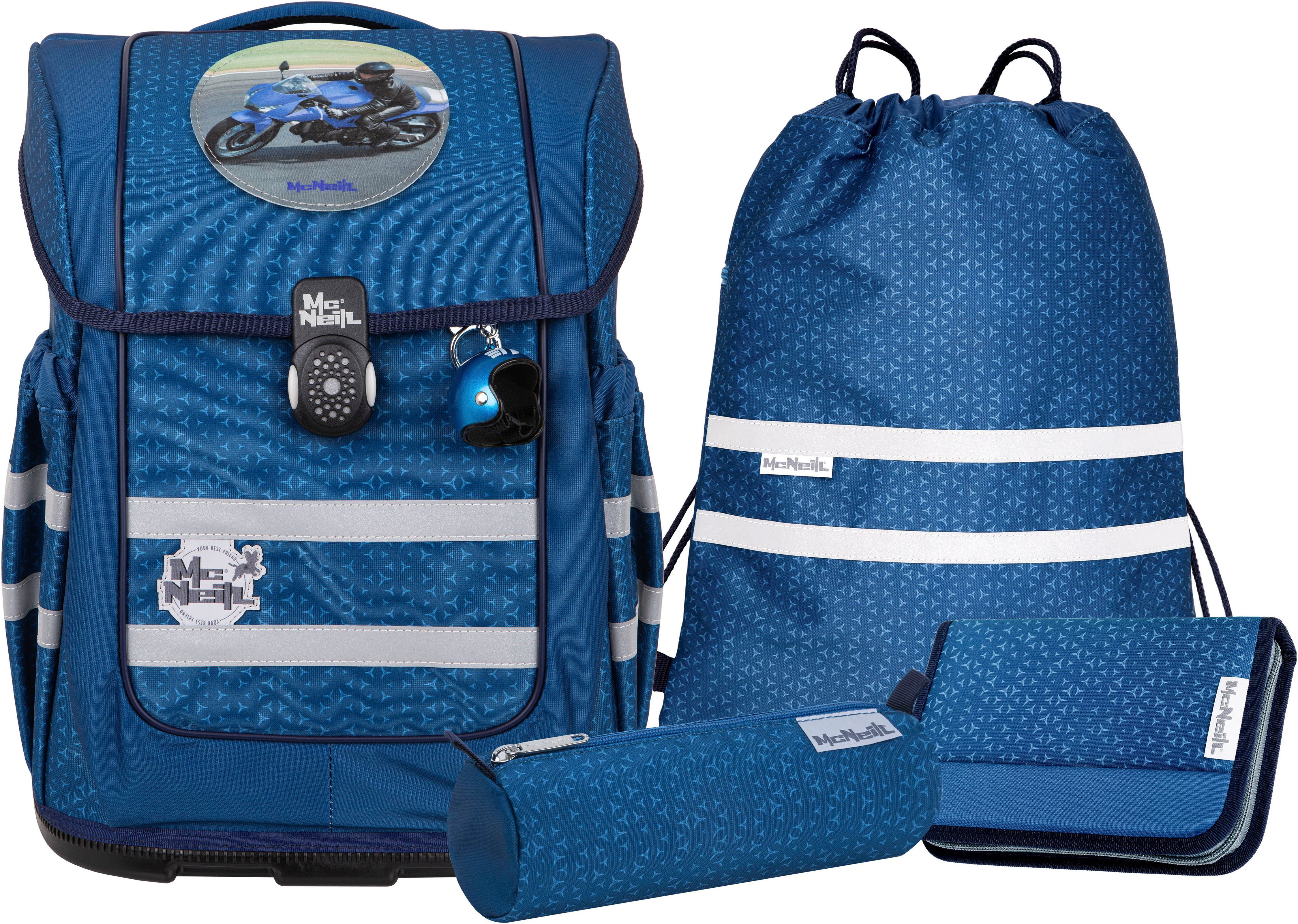 McNeill Schulranzen Ergo Compacto, Tetra (Set, 5-tlg), inkl. Federmäppchen, Turnbeutel, Schlamperrolle & Motivmagnet
