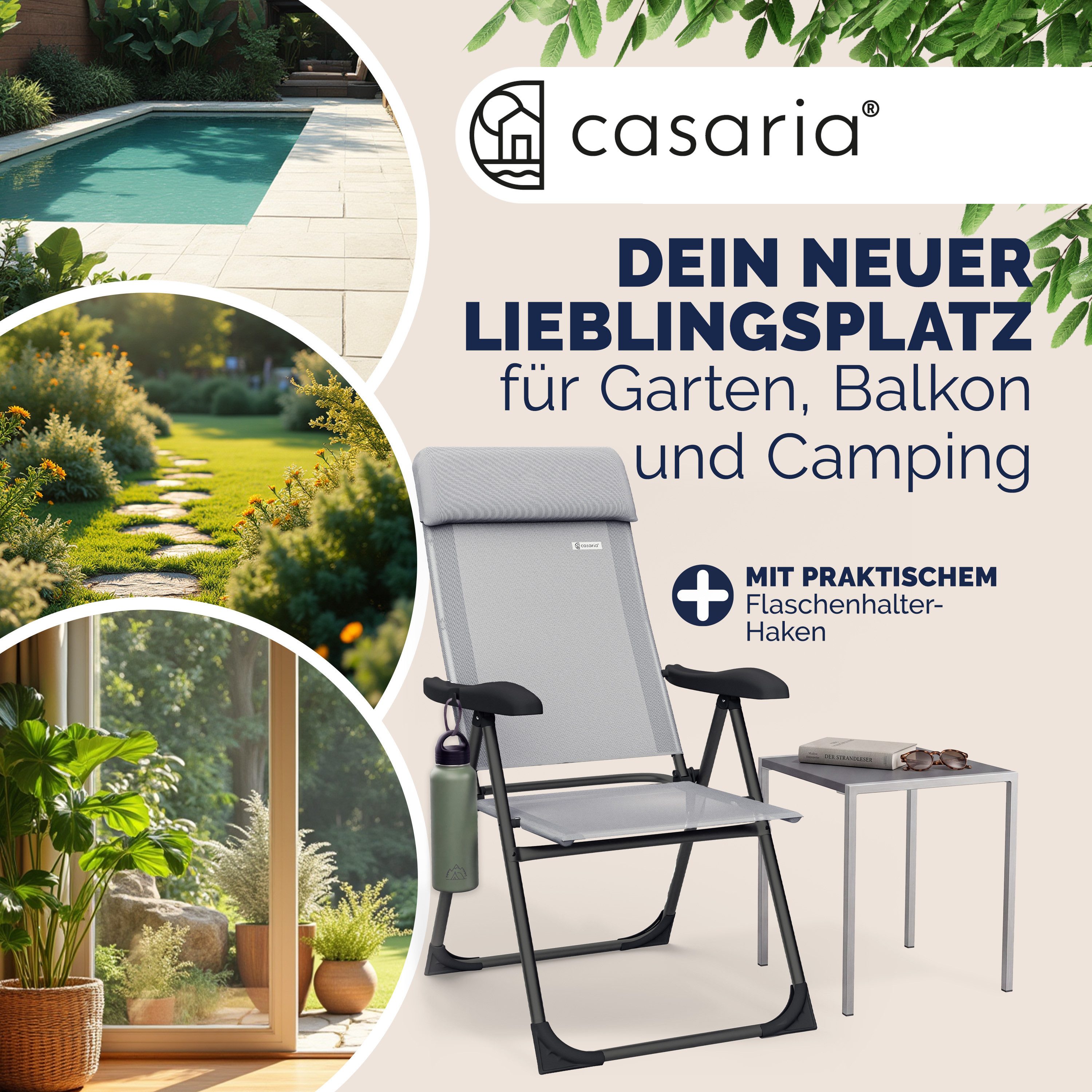 Casaria Gartenstuhl, Klappbar 4er Set 7-fach Verstellbar Alu mit hoher Rückenlehne