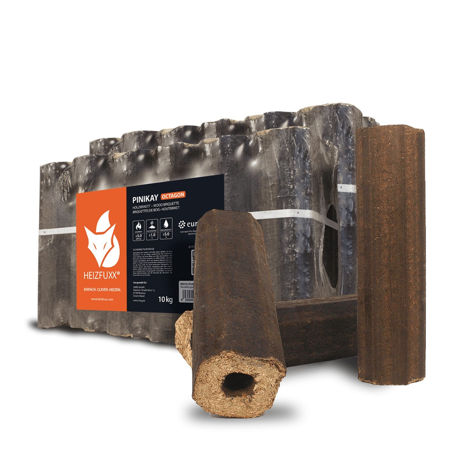 HEIZFUXX Holzbriketts PiniKay Octagon Holzbriketts Hartholz, 10 kg, (Paket, 2-St)