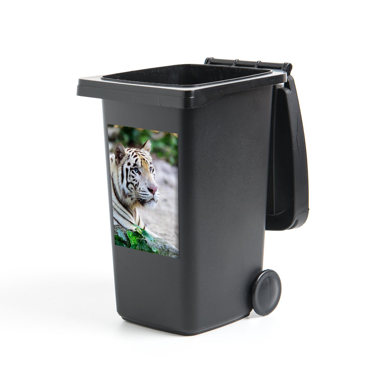 Weiß Tiger Sticker, Mülltonne, Abfalbehälter MuchoWow - Sand Container, (1 Mülleimer-aufkleber, - Wandsticker St),