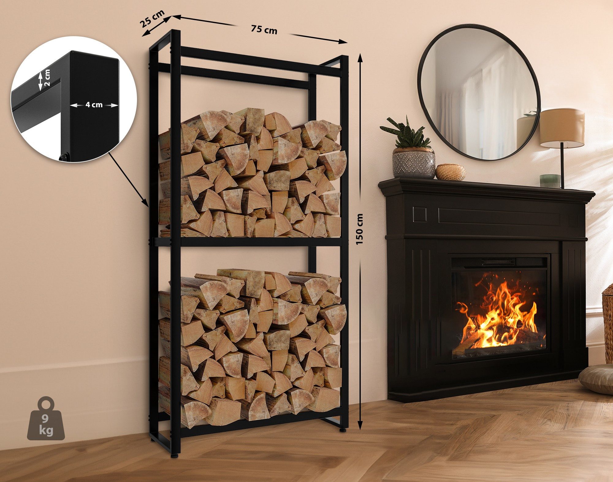 TPFLiving Kaminholzregal Lunor, BxTxH:75x25x150 cm, (Platzsparende Lösung m günstig online kaufen