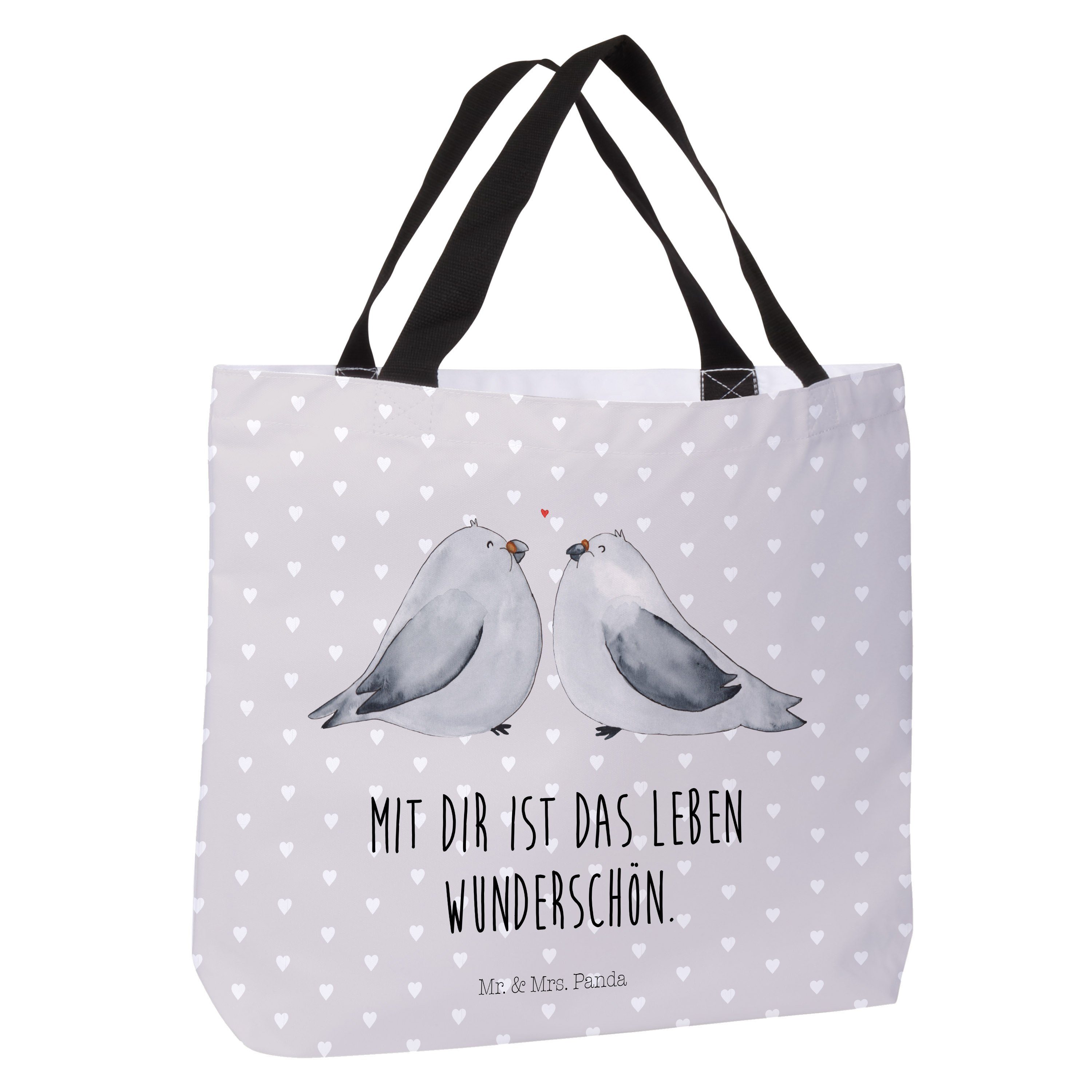 Mr. & Mrs. Panda Shopper Pärchen, Liebe (1-tlg) Grau Geschenk, Turteltauben Strandtasche, Pastell - 