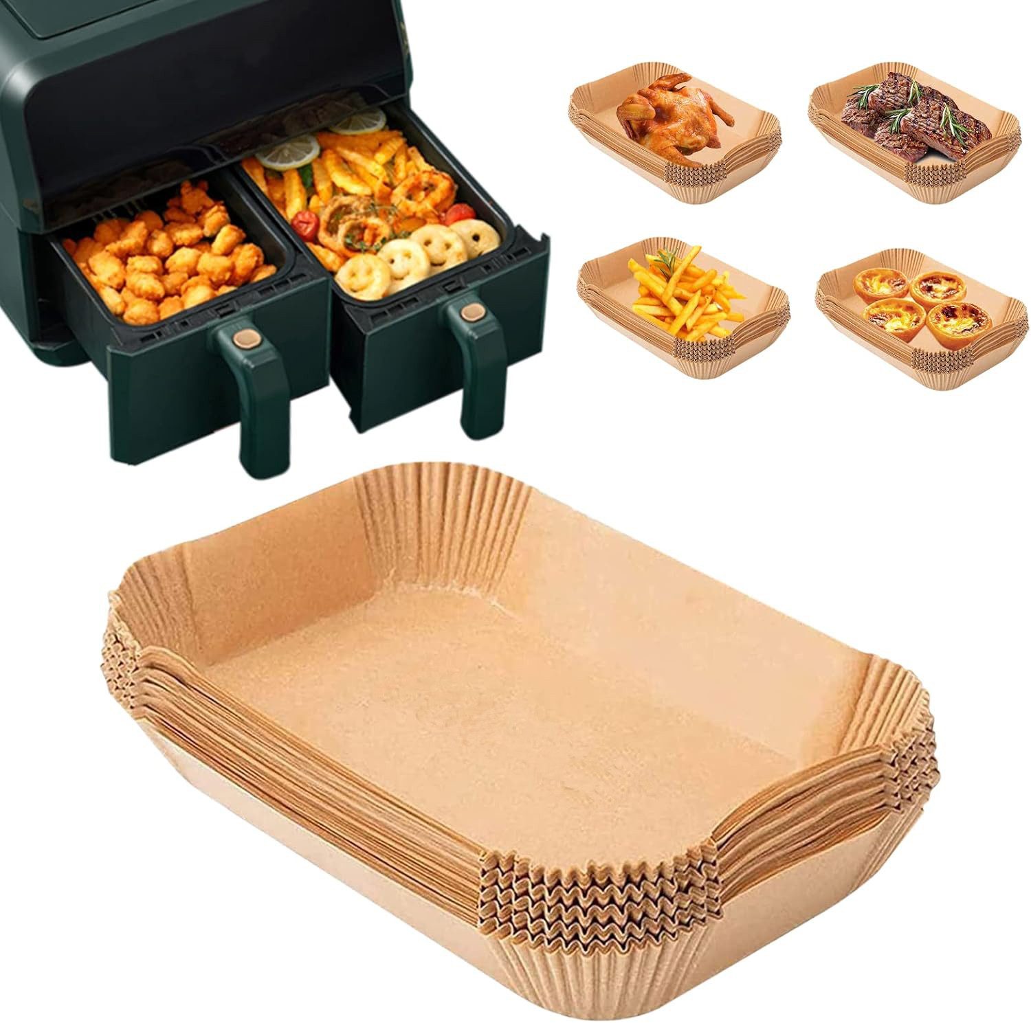 zggzerg Backpapier Backpapier für Heißluftfritteuse, Packung mit 200 Stück, 20,5 x 14 cm