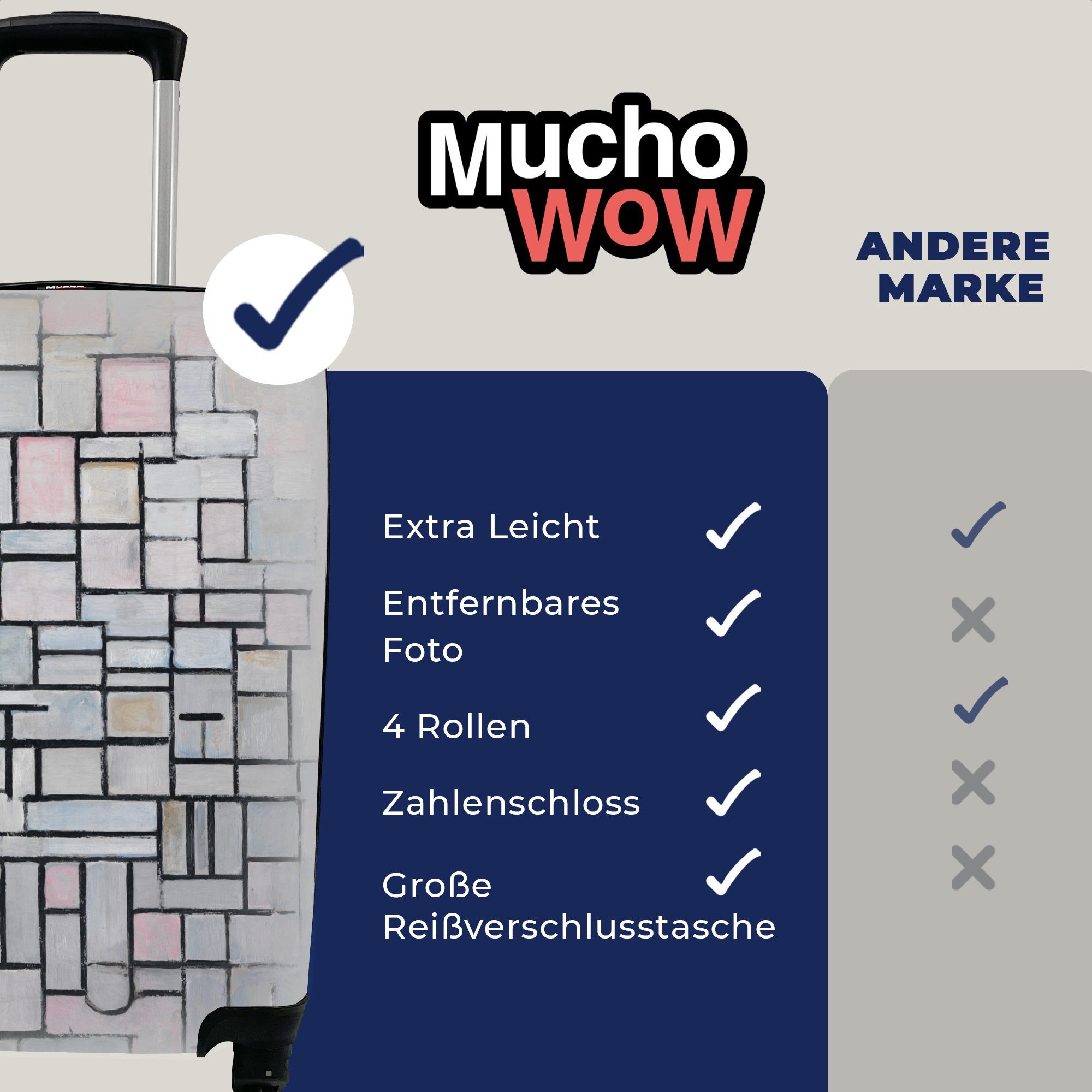 MuchoWow Trolley, Rollen, Ferien, Reisetasche - Handgepäckkoffer für Mondrian, 4 Piet Komposition rollen, 6 mit Handgepäck Reisekoffer