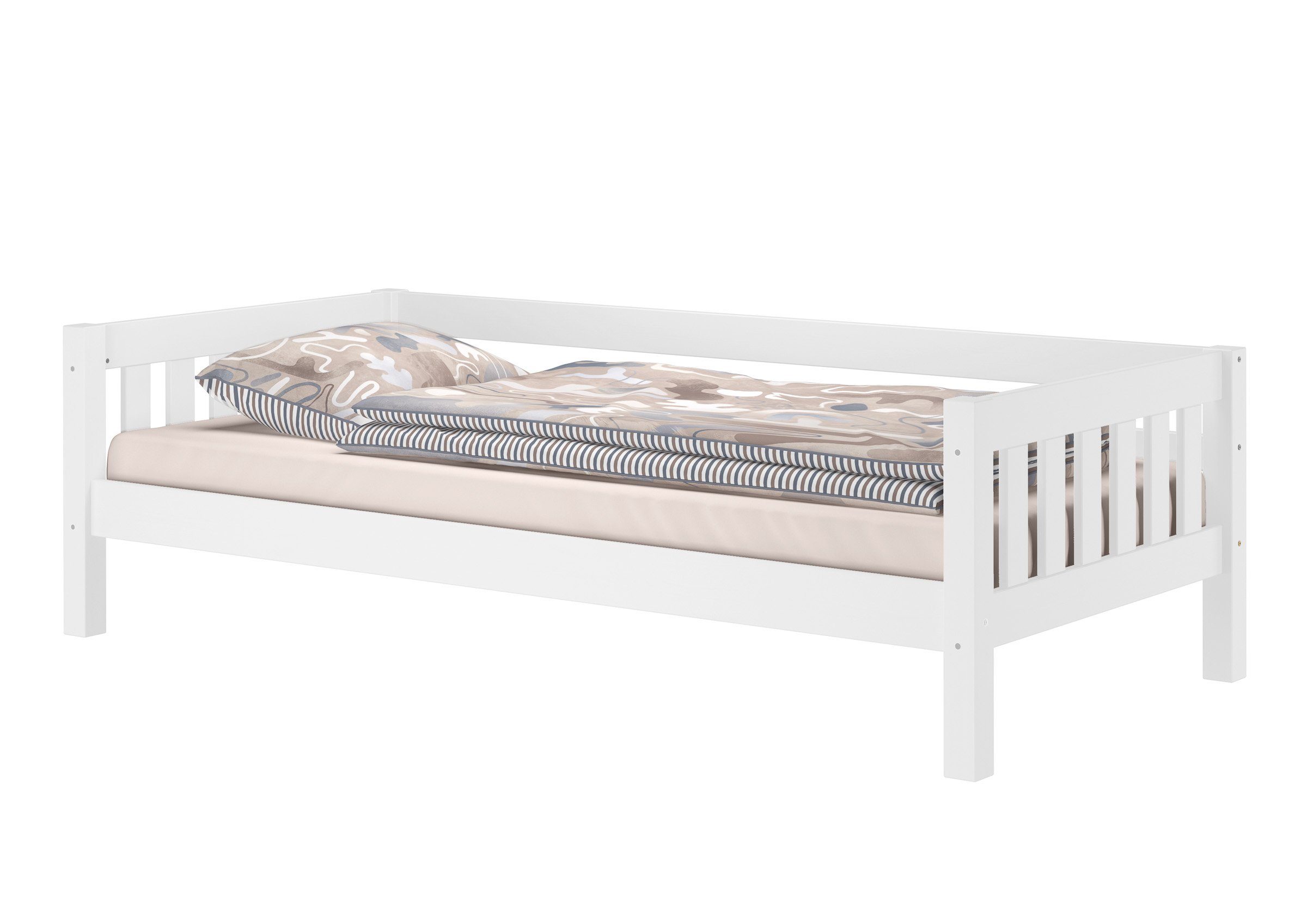 ERST-HOLZ Bett Gemütliches Kinderbett mit dreiseitiger Sicherung 90x200 Kiefer weiß, Kieferwaschweiß