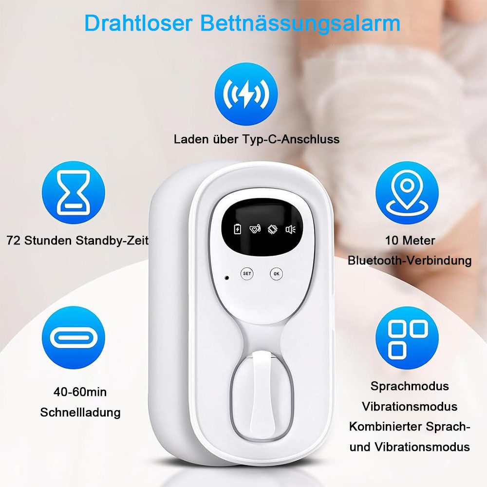 TUWENA Kabelloser Bettnässer-Alarm für Jungen und Mädchen USB-C-Aufladung Alarmanlage