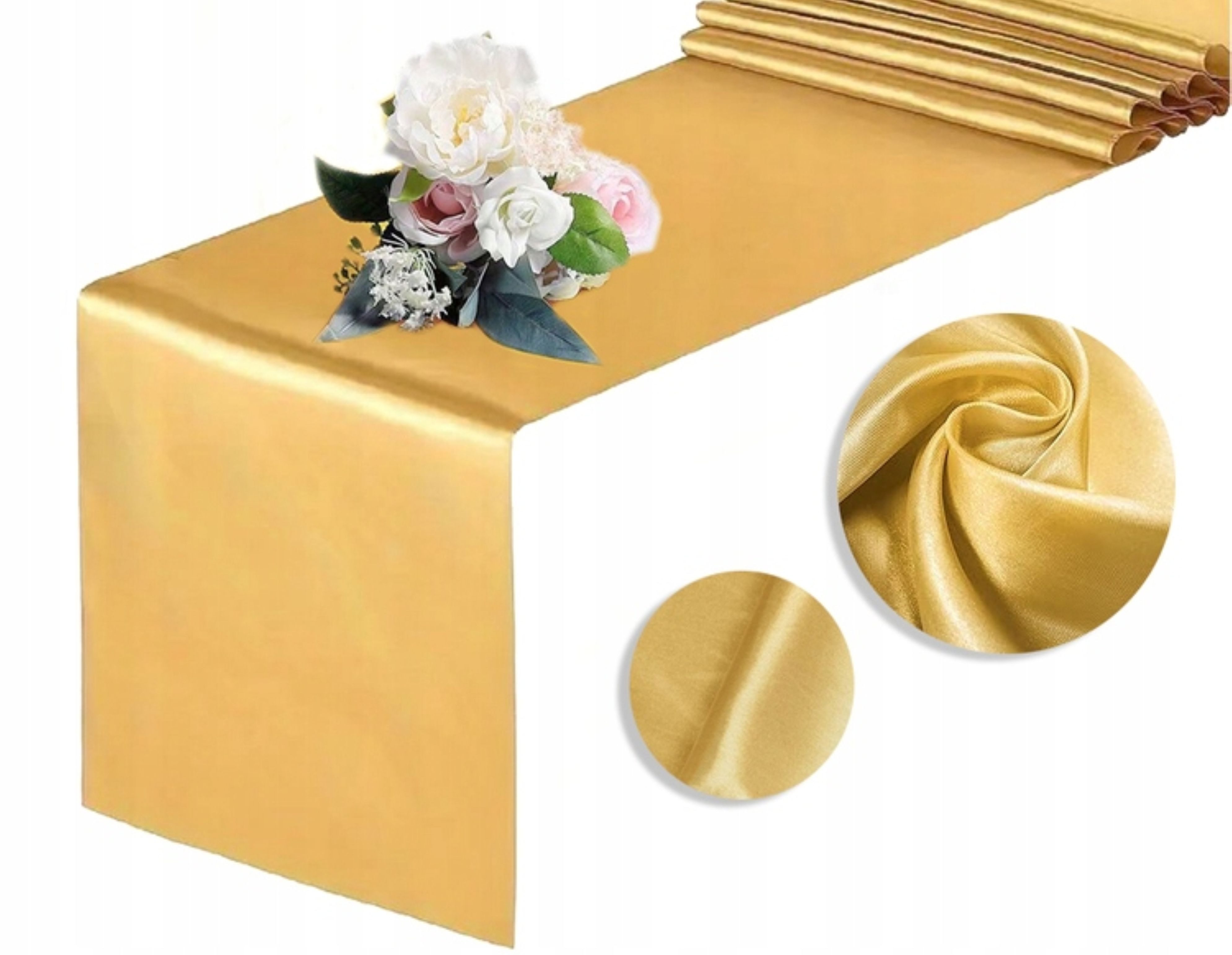 Festivalartikel Tischdecke Gold Satin Stoff 0,36x9m Deko Kommunion Hochzeit Tischläufer (1-tlg)