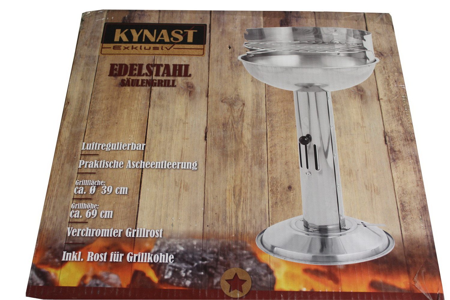 Kynast Holzkohlegrill Standgrill Standsäulengrill Säulengrill Edelstahl Grill rund, Luftregulierbar, inkl. separates Kohlerost