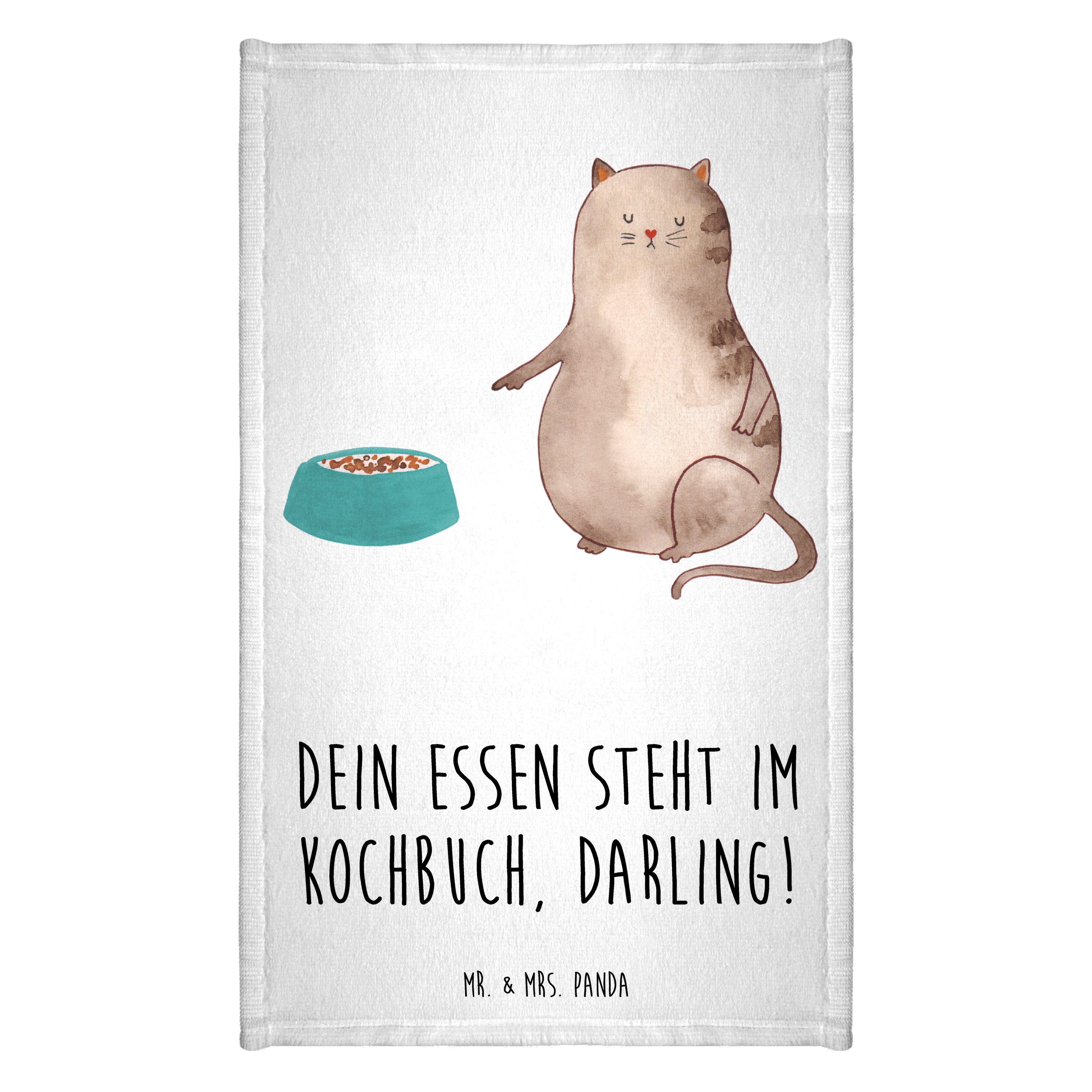 Handtuch Katze Fressen - Weiß - Geschenk, Katzenaccessoires, Katzenliebhaberpr
