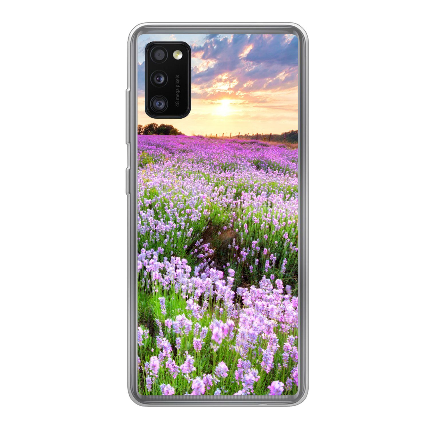 MuchoWow Handyhülle für Samsung Galaxy A41 Blumen - Lavendel - Lila - Himmel - Sonnenunter, Smartphone-Bumper, Print, Handy Schutzhülle Dünn