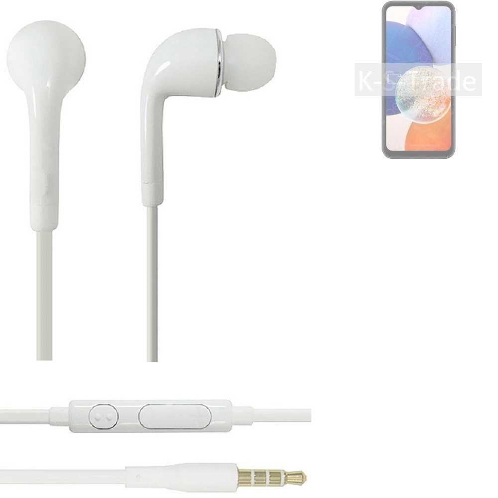 K-S-Trade für Samsung Galaxy A14 5G In-Ear-Kopfhörer (Kopfhörer Headset mit Mikrofon u Lautstärkeregler weiß 3,5mm)