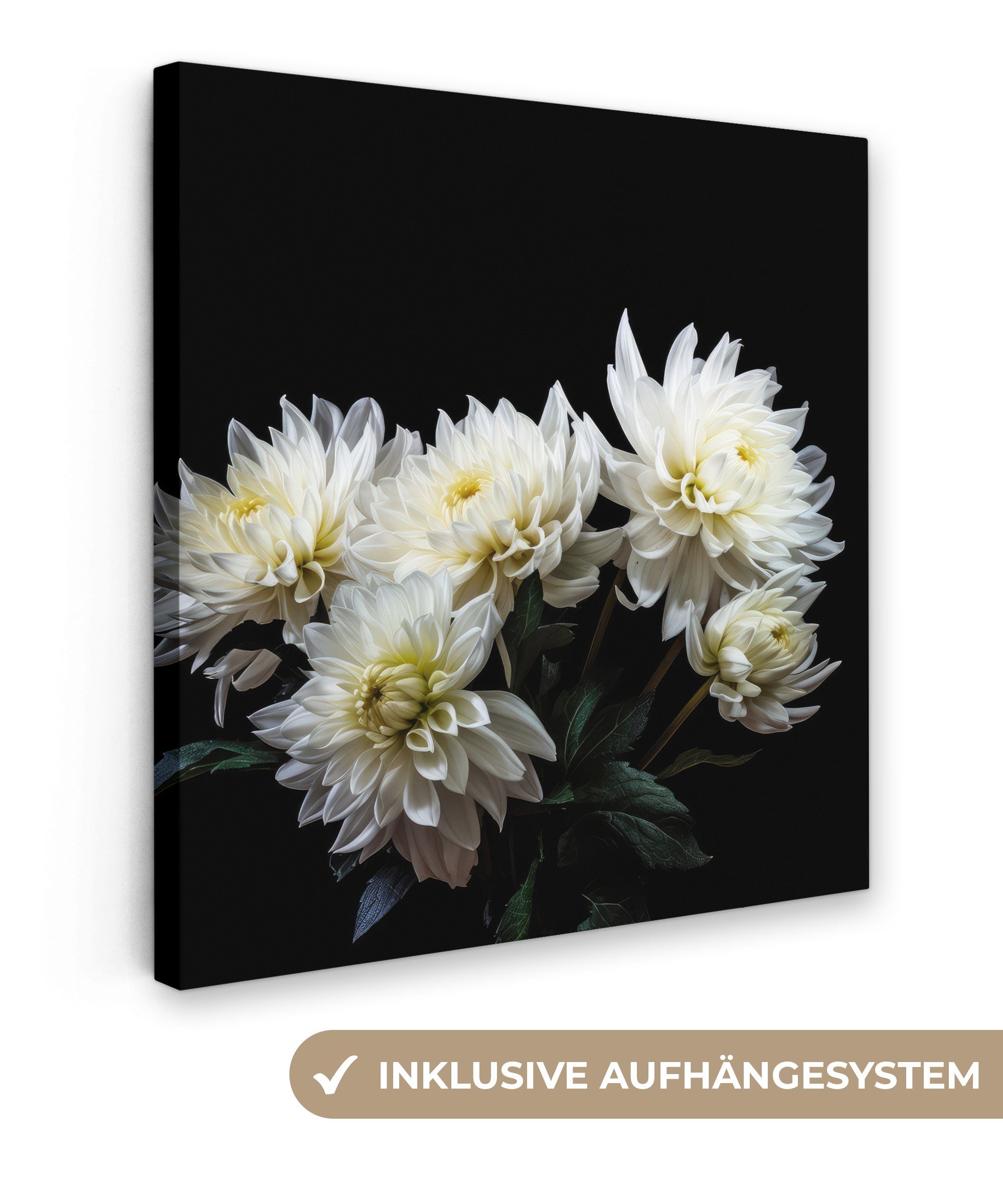 OneMillionCanvasses® Leinwandbild Blumen - Chrysantheme - Weiß - Natur - Botanisch, (1 St), Leinwand Bilder für Wohnzimmer Schlafzimmer, 20x20 cm