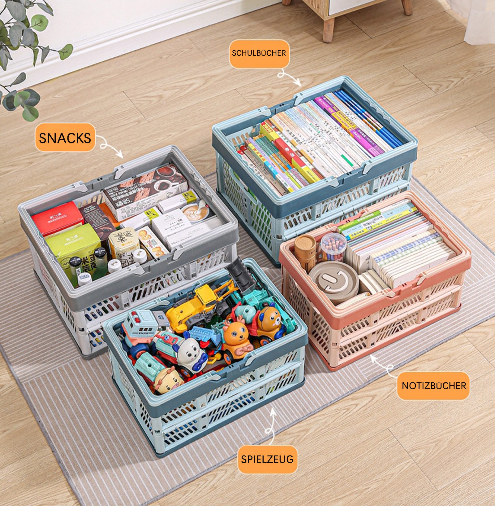 Jumpeak Aufbewahrungskorb Faltbarer Aufbewahrungskorb, Einkaufskorb, Supermarkt-Einkaufskorb, Snack-Korb, Plastik-Picknick-Korb, faltbarer Aufbewahrungskorb