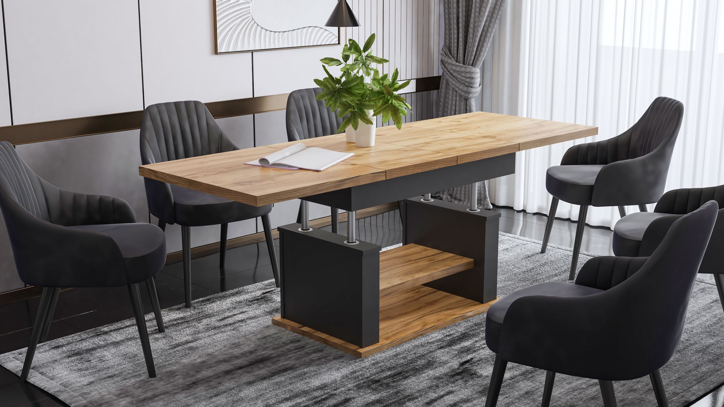 designimpex Couchtisch DA-666 höhenverstellbar ausziehbar 120/200 cm Esstis günstig online kaufen