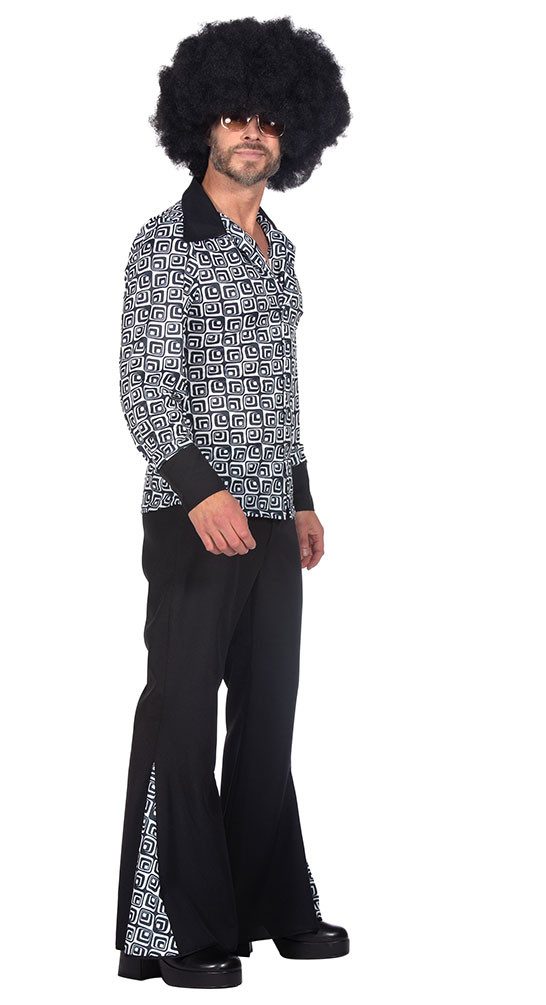 Karneval-Klamotten Kostüm Disco Herren 70er Jahre Anzug schwarz weiß, 60er 70er Jahre Schlager Discokostüm Männerkostüm Karneval Fasching