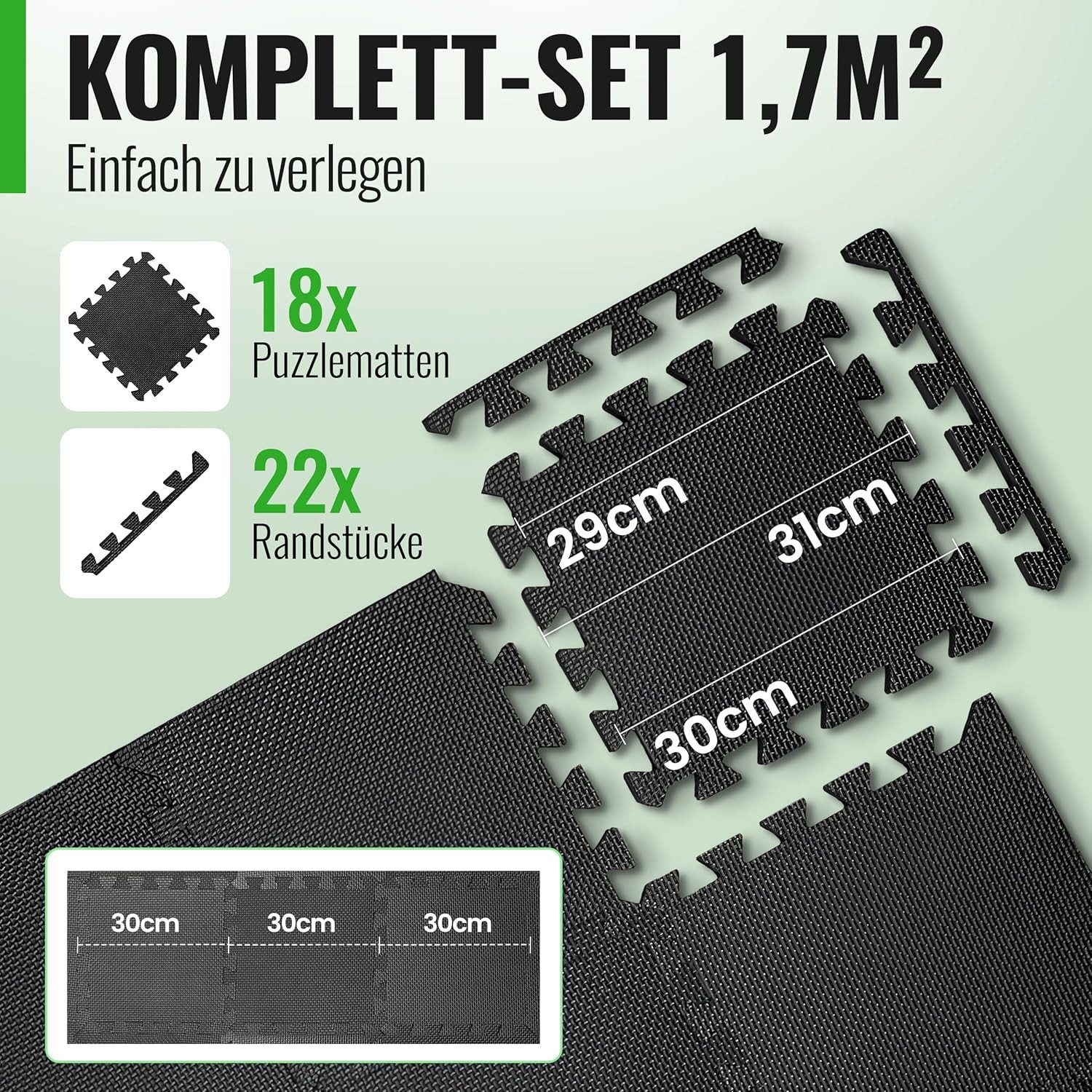 AthleticPro Bodenmatte Fitness [30x30cm] - extra dicke Schutzmatten, in verschiedene Sets (30x30x1,2cm), Rutschfest, leicht zu reinigen, EVA-Steckmatten – Bild 3 von 5