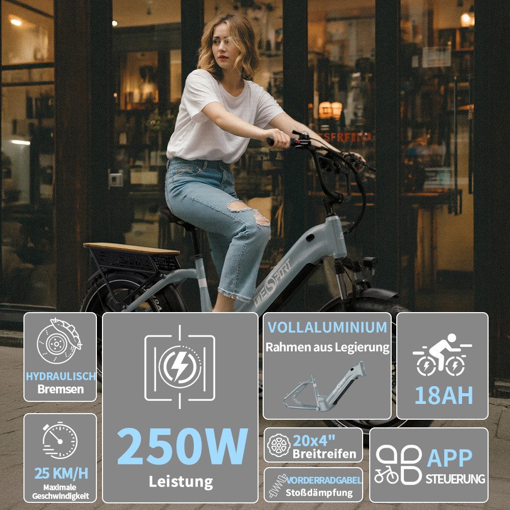Onesport E-Bike Cityrad 204,0 Zoll E-Fahrrad Damen u. Herren 864WH Pedelec, 48V 18AH 130 km, Kettenschaltung, Heckmotor, 864 Wh, (Beleuchtungsset mit Batteriela – Bild 4 von 5