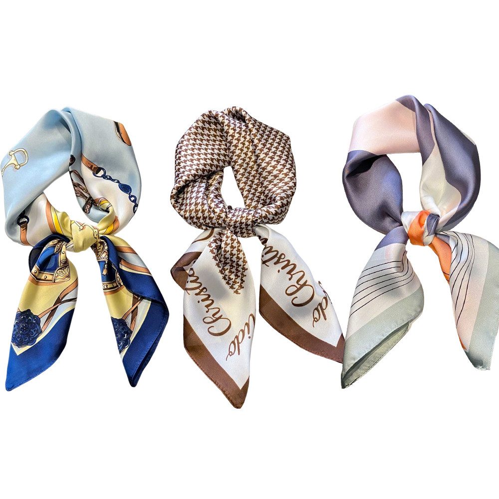 Zaewry Seidentuch Damen Seide Gefühl Schal Halstuch Schal Frauen Seidenschal, (3-St), Seidentuch Scarf Bandana Taschentuch Ansatz Handgelenk