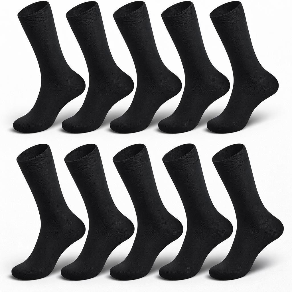 EloModa Basicsocken 10 Paar Herren Business Socken – Komfortbund – 80% Baumwolle – Schwarz (10-Paar) mit Komfortbund ohne Gummi