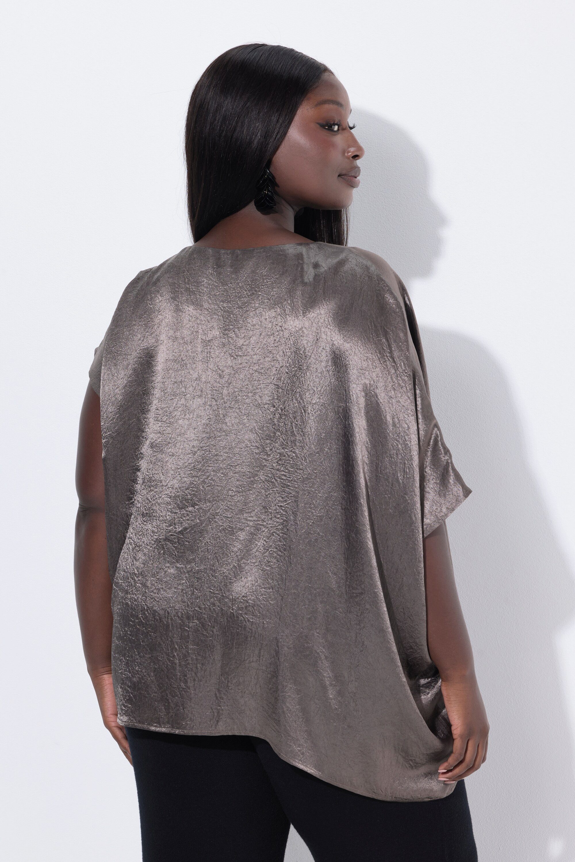 Ulla Popken Spitzenbluse Acetat-Tunika asymmetrisch Rundhals Cape-Fit