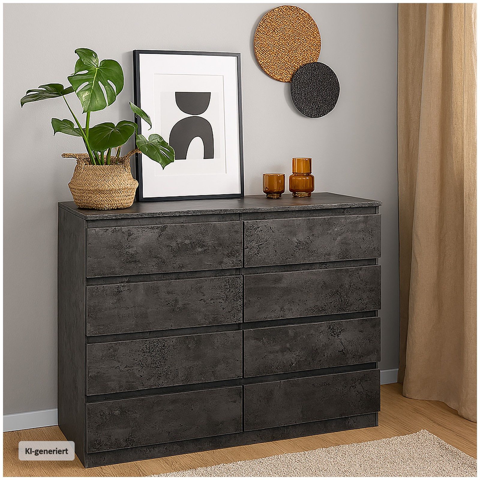 HTI-Living Sideboard Moderne Kommode mit 8 grifflosen Schubladen Beton (Stück, 1 St., 1 Kommode ohne Dekoration), Sideboard