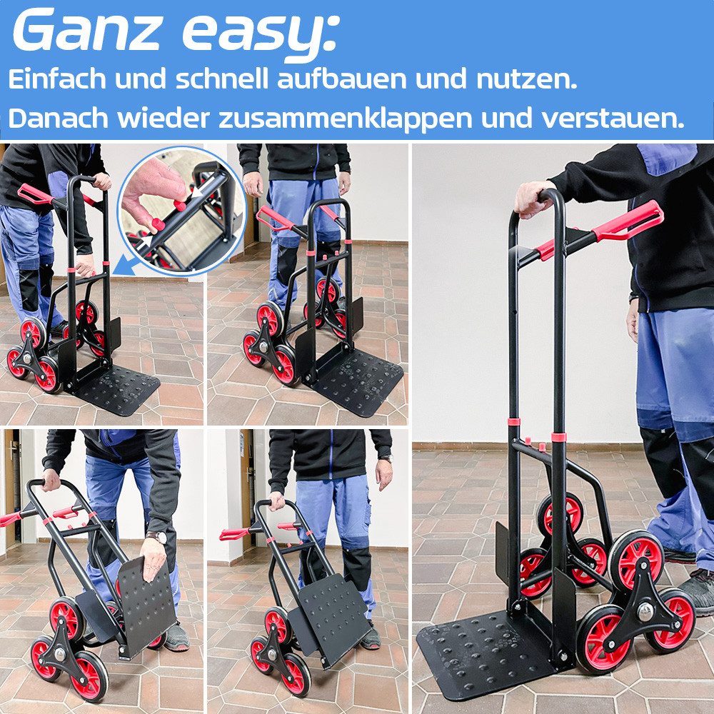 Trucky Stair Climbing Hand Truck, 150 kg, Steel, Foldable, Black