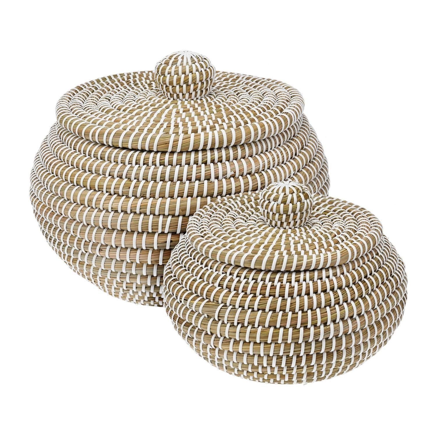 Koopman Aufbewahrungskorb YODO, Ø 36 x H 26 cm, Beige, Weiß, Seegras, (1 St), mit Deckel und Griff
