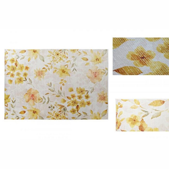 Teppich Teppich DKD Home Decor Gelb Weiß Polyester Baumwolle Blomster 200 x 29 DKD Home Decor Höhe: 10 mm