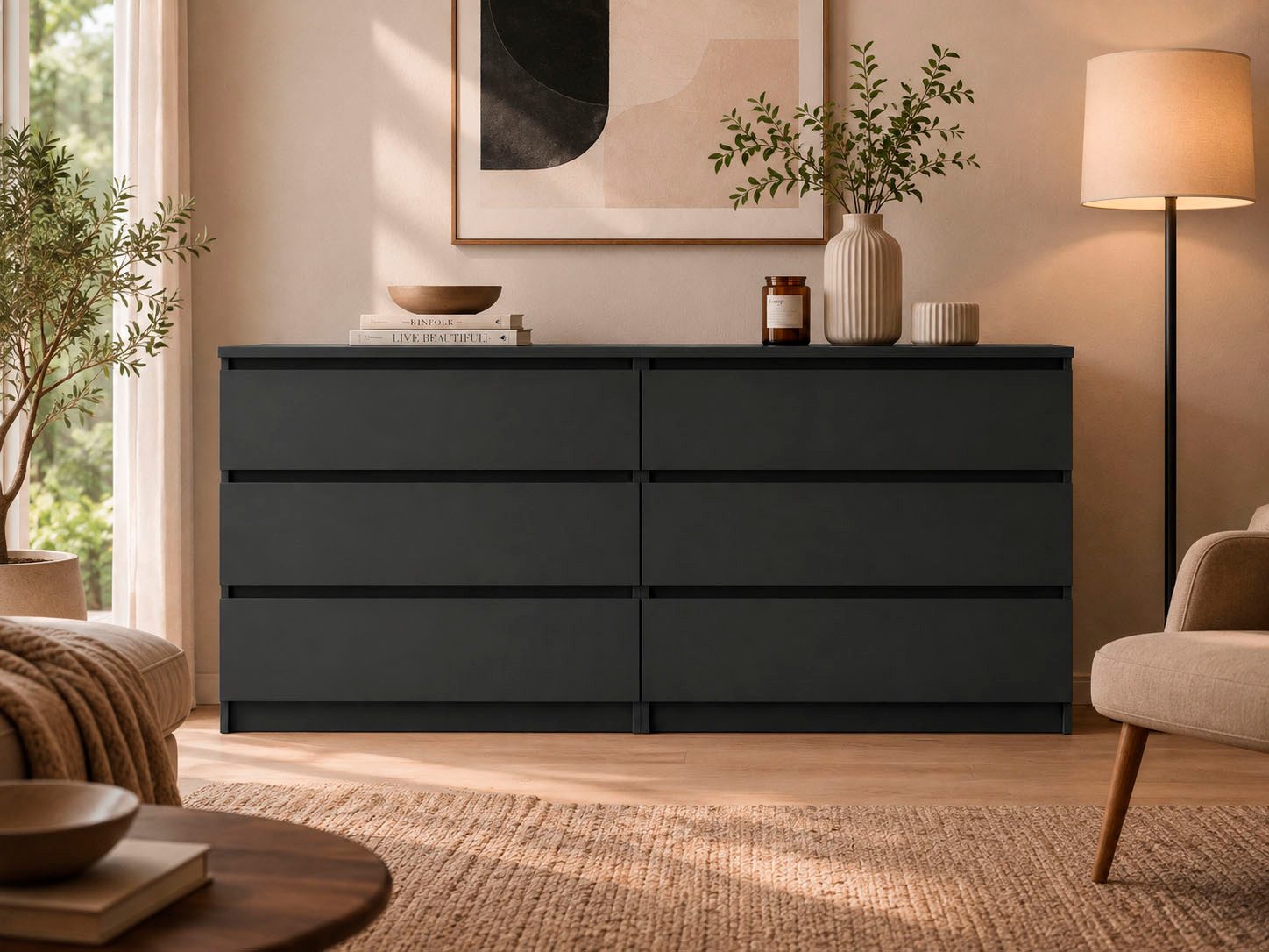 Home affaire Kommode Naia, 6 Schubladen im skandinavischen Design, Breite 158 cm, Viel Stauraum mit griffloser Front, in mehreren Farben