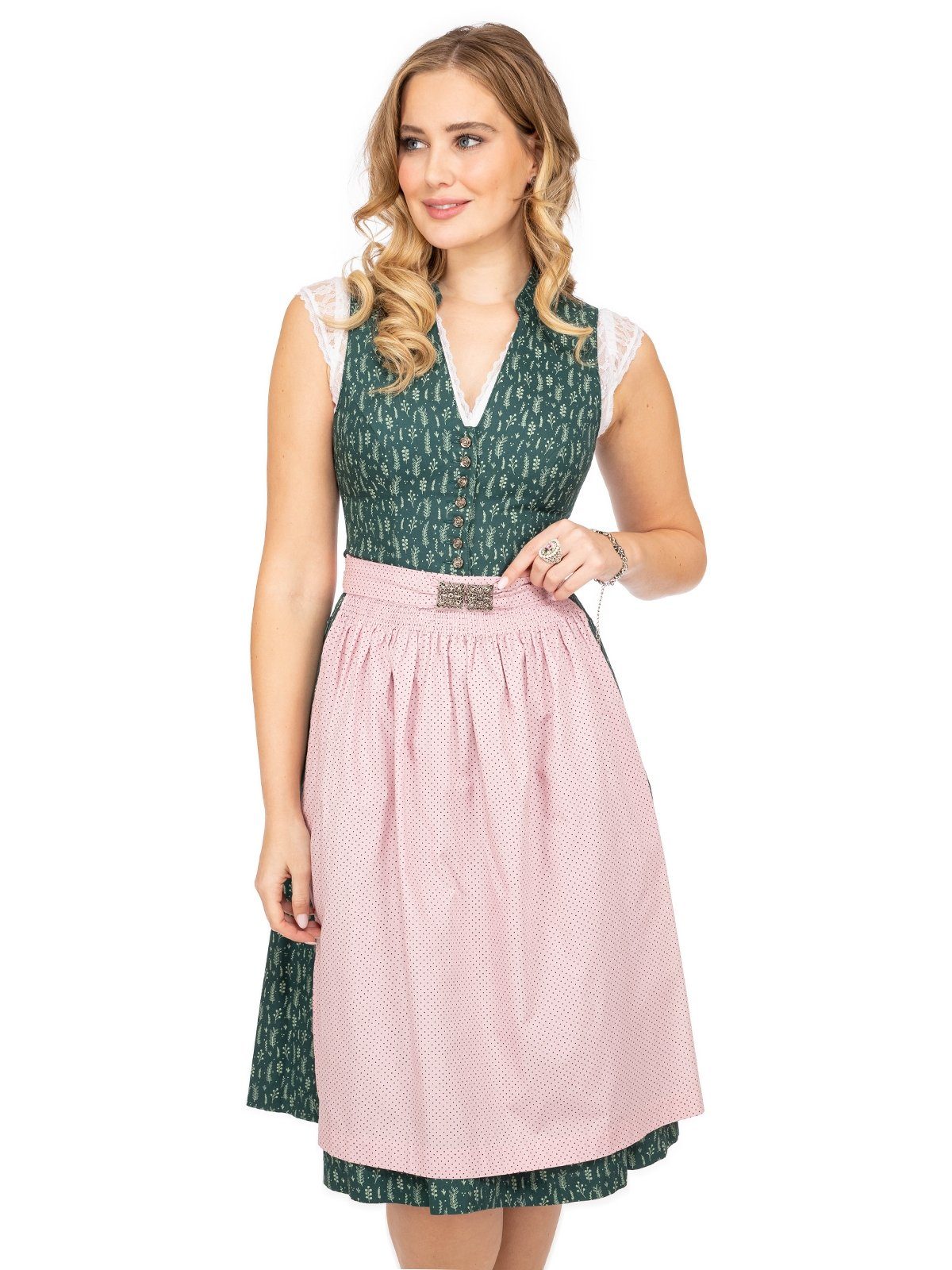 MarJo Trachtenkleid Midi flaschengrün GRETA 65m 2tlg. Dirndl altrosa