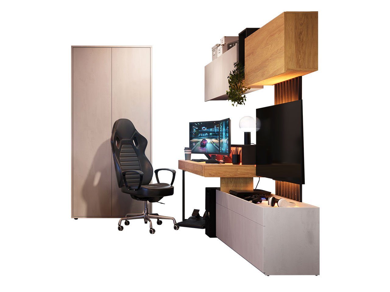 MIRJAN24 Jugendzimmer-Set Teen Flex II, (9er-Set), Schreibtisch mit Metallfüße, LED-Beleuchtung