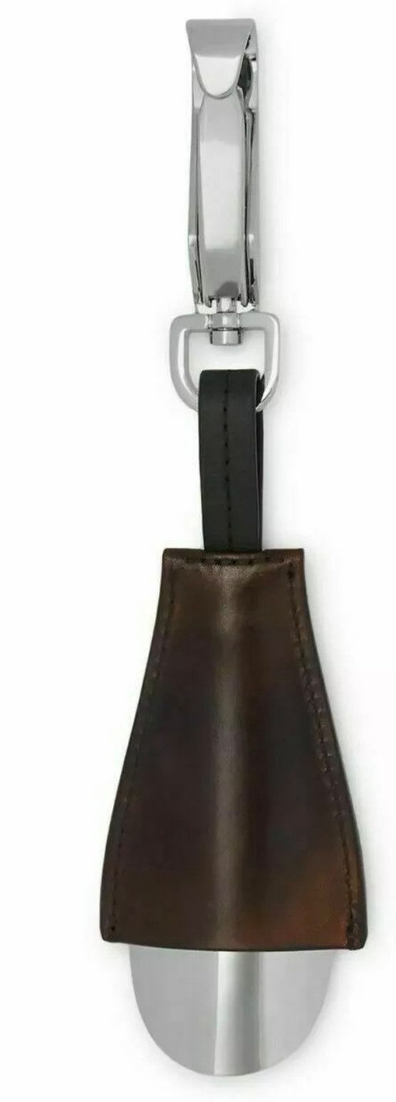 Berluti Schuhlöffel Schuhanzieher mit Leder und Edelstahl, Schutz durch eine edle Lederhülle, Karabiner-Verschluss