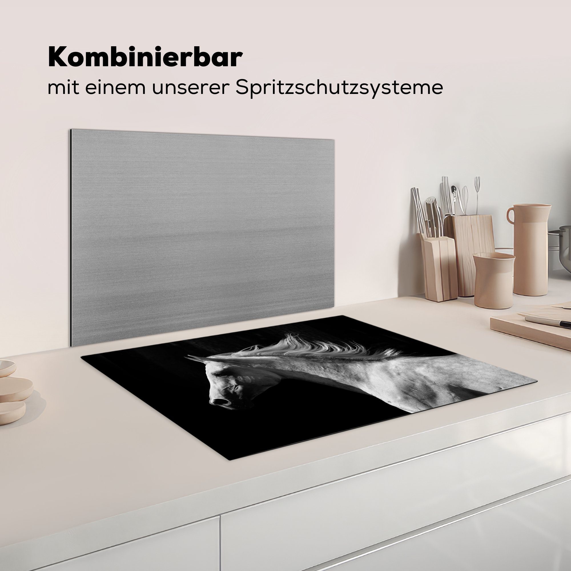 71x52 - Mähnen, Induktionskochfeld Pferde tlg), Nutztiere die - für cm, küche, Schutz (1 Ceranfeldabdeckung Herdblende-/Abdeckplatte Vinyl, MuchoWow