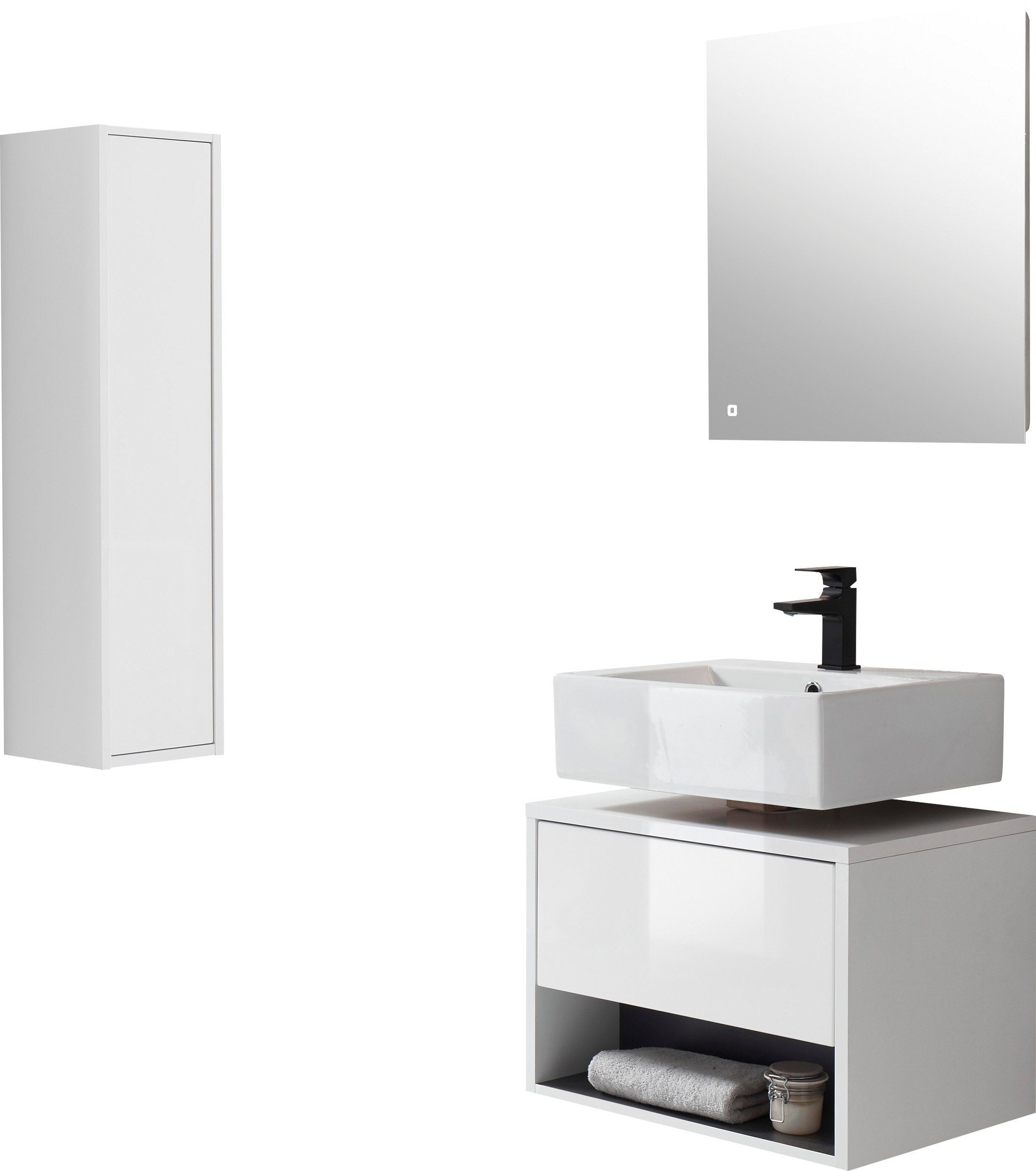Home affaire Badmöbel-Set Studio Line, Bad im modernen Design, 3-teiliges Badezimmer, (3-St), Schrank, Unterschrank und Spiegel, in zwei Farben verfügbar, Stauraum