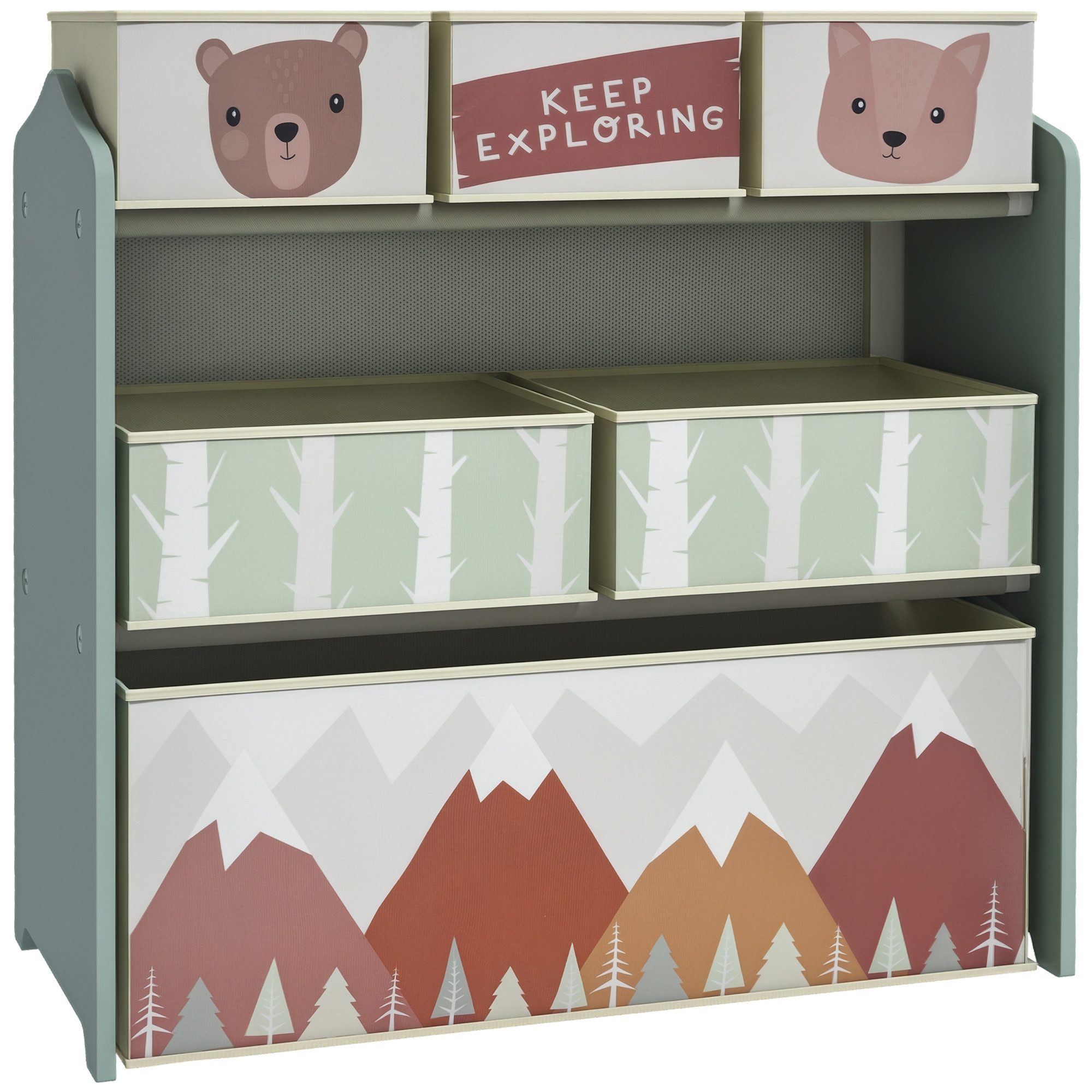 ZONEKIZ Kinderregal Bücherregal, Kinderzimmerregal für Kinderzimmer, Spielzimmer, Kinderspielzeug Aufbewahrungsorganiser 1-tlg., für Schlafzimmer, Kindergarten, 63 x 30 x 66cm, Grün