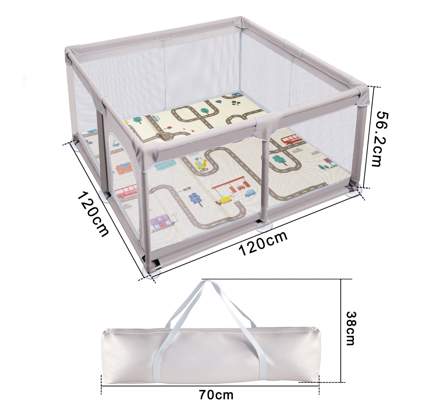 ElitVita Laufgitter Laufstall Baby mit Matte & bunten Kugeln – sicherer Spielbereich, 600D Oxford Stoff, Saugnäpfe & Stahlrahmen–Laufgitter für Kinder
