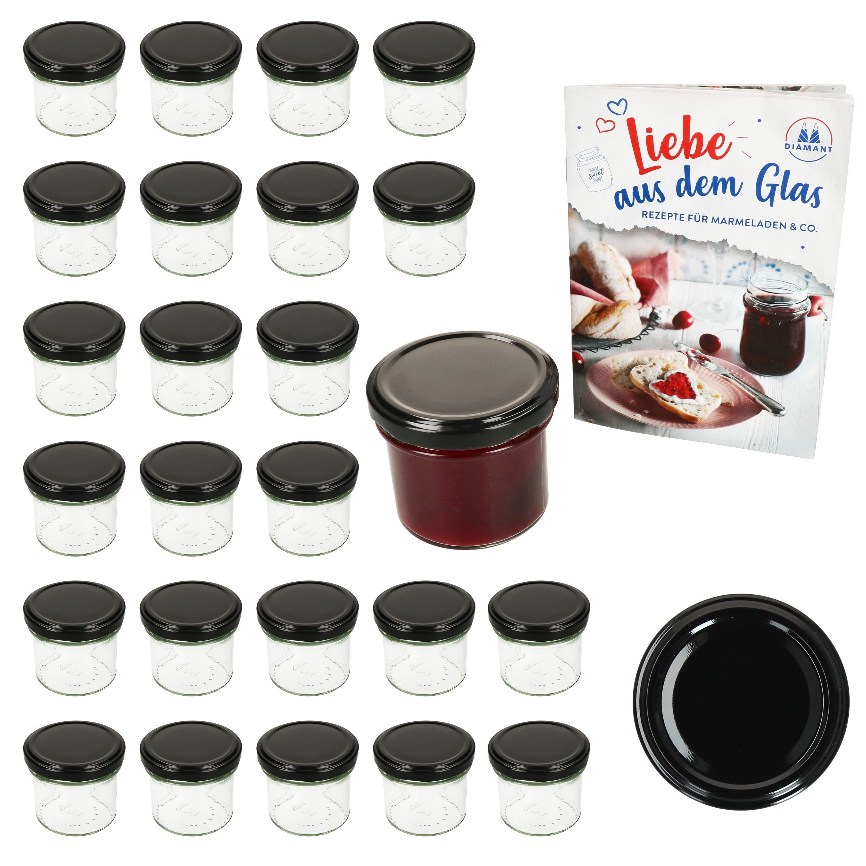 MamboCat Einmachglas 25er Set Sturzglas 125ml Einmachglas TO66 Schwarz Deckel, Glas