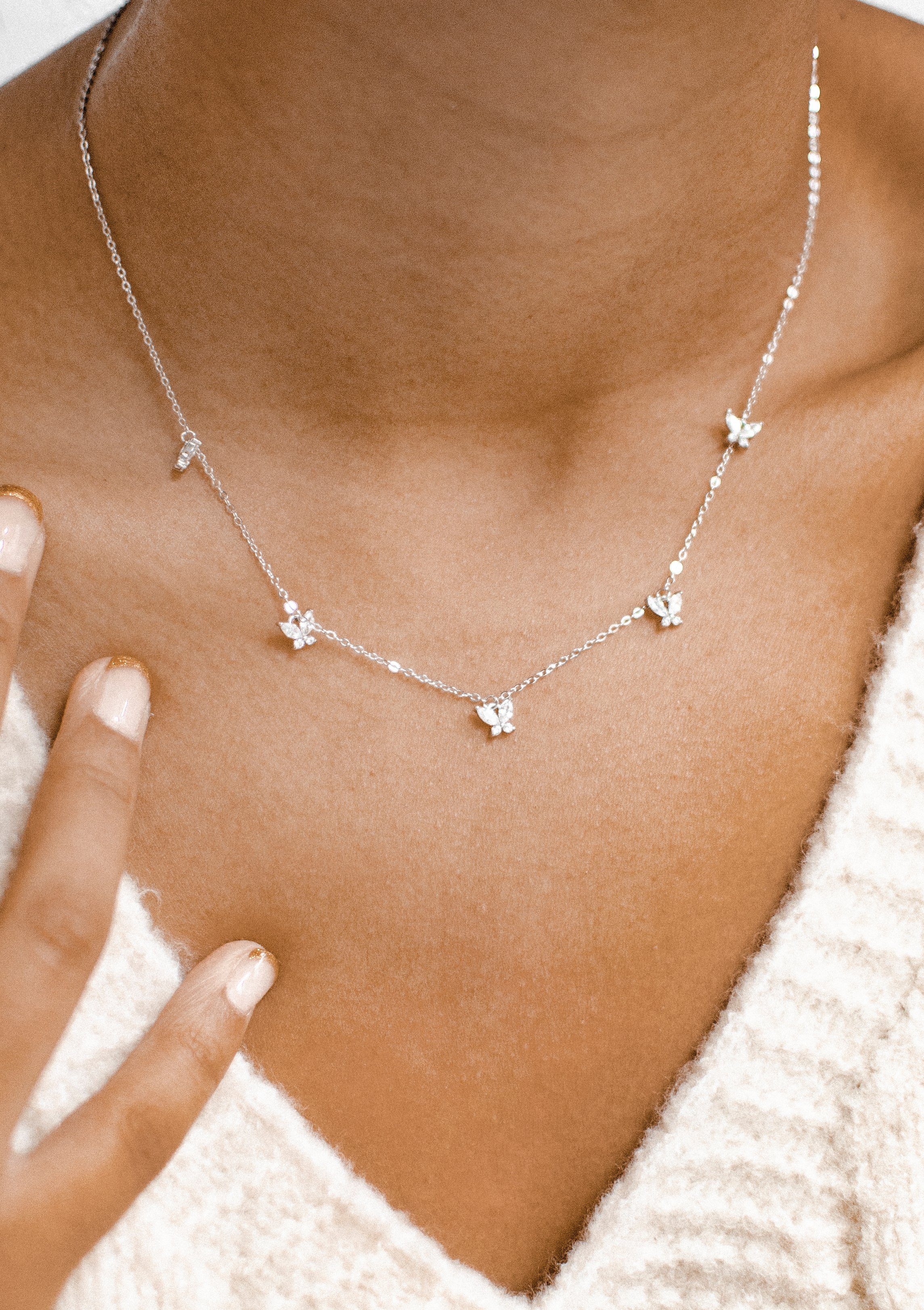Hey Happiness Kette mit Anhänger Schmetterling Kristall, Kette Silber 925 Damen, Zirkonia Halskette 18K Roségold Gold vergoldet, Brautschmuck – Bild 3 von 5