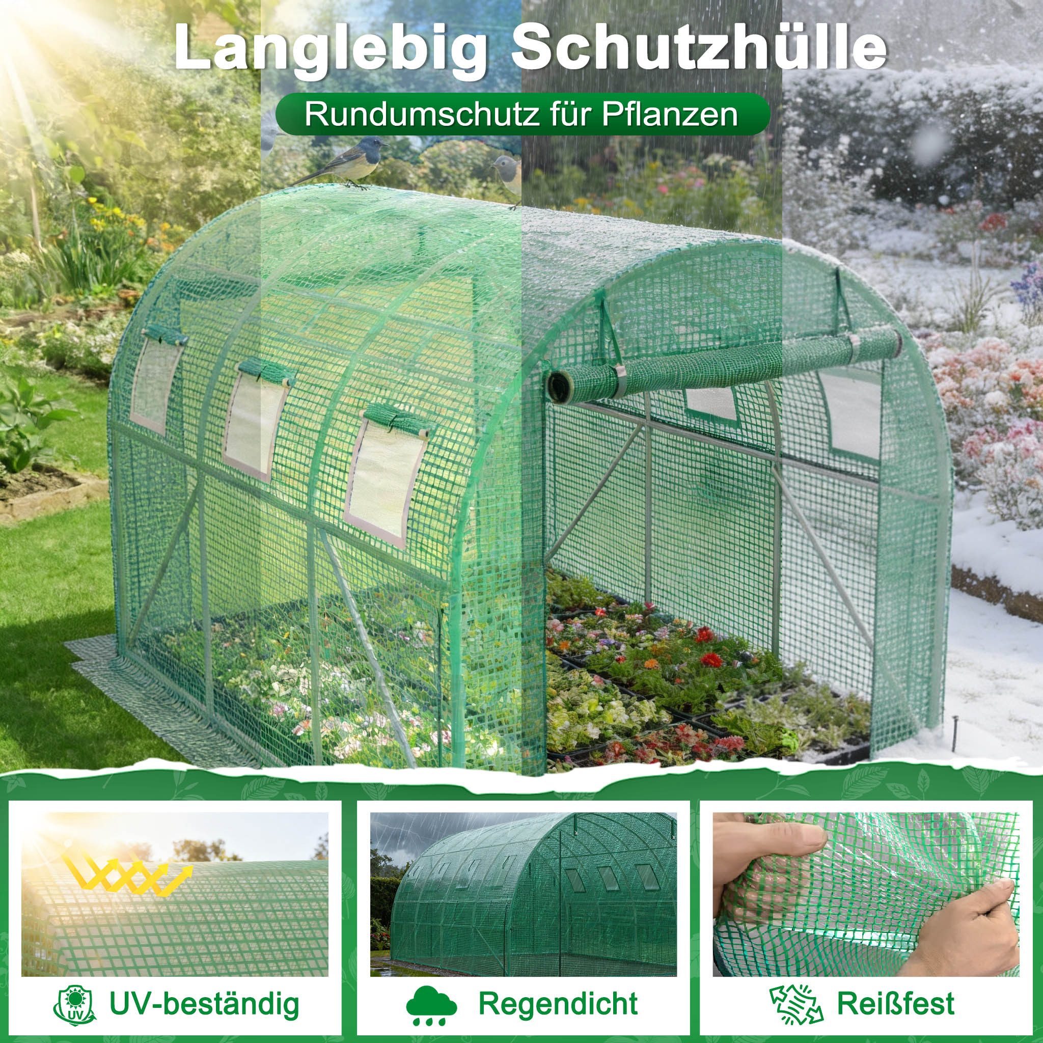 FIVMEN Foliengewächshaus Gewächshaus aus Verzinktes Foliengewächshaus mit Tür, Foliengewächshaus mit Gitternetzfolie Fenster für Garten – Bild 3 von 5