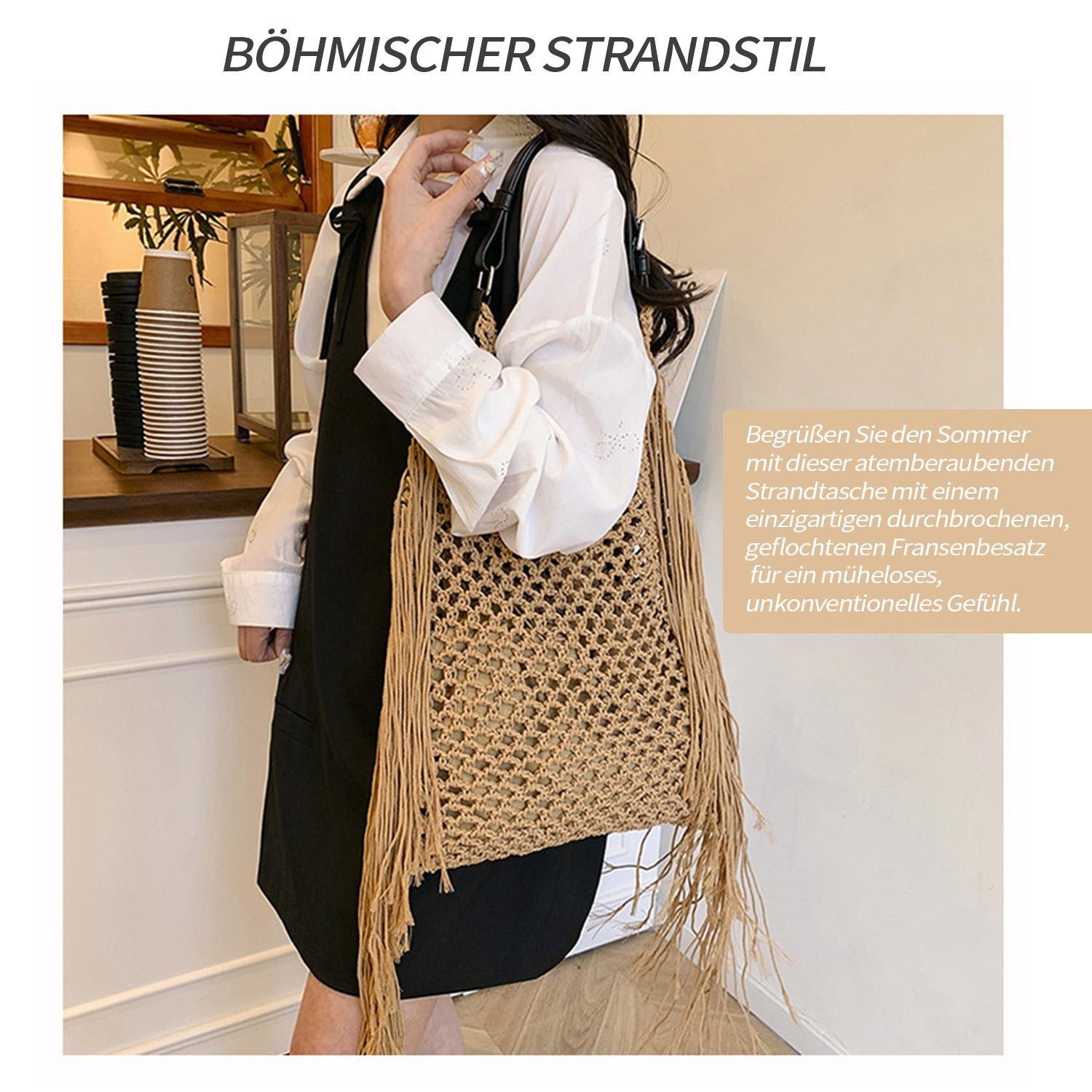 Refttenw Umhängetasche Hohle Strandtasche, Quasten-Einkaufstasche, gewebte günstig online kaufen