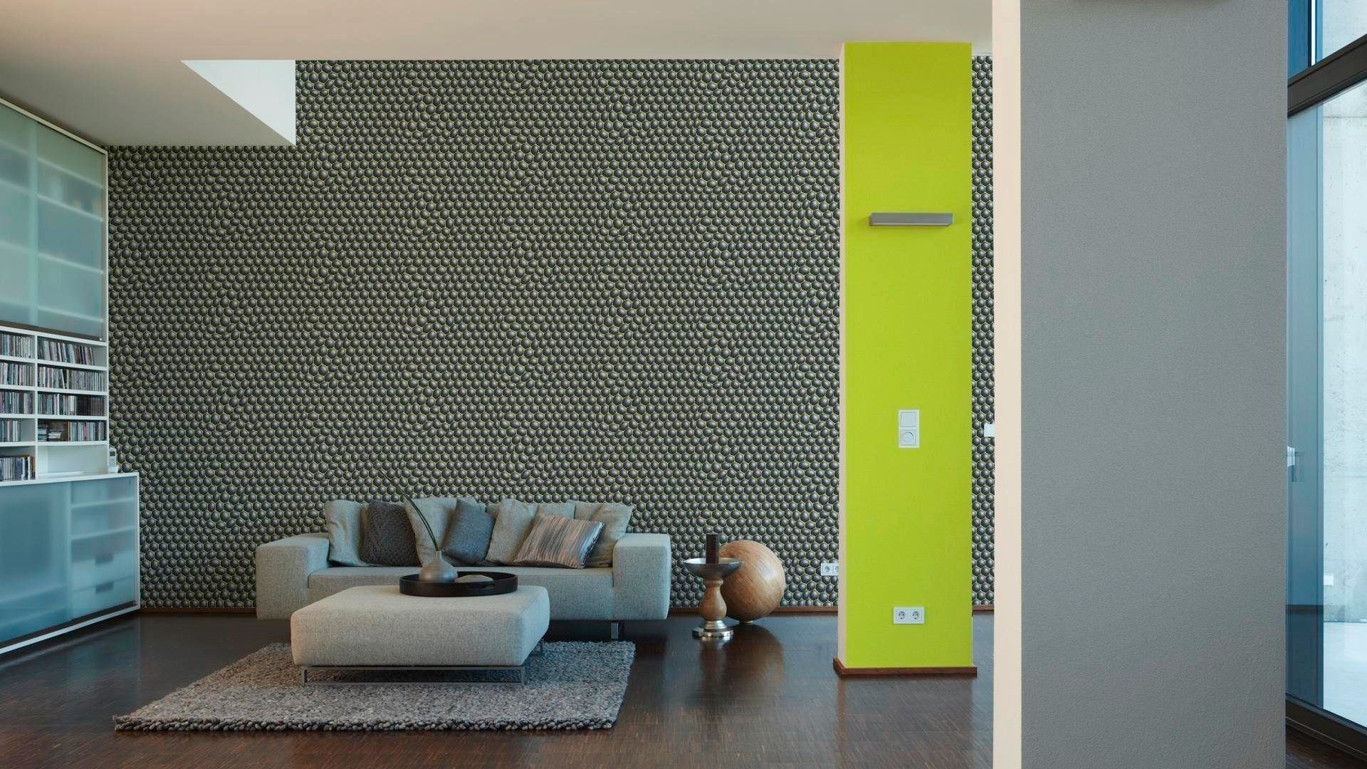 grau/hellgrau/weiß/grün 3D-Optik, living grafisch Mac Vliestapete Stopa, walls geometrisch,