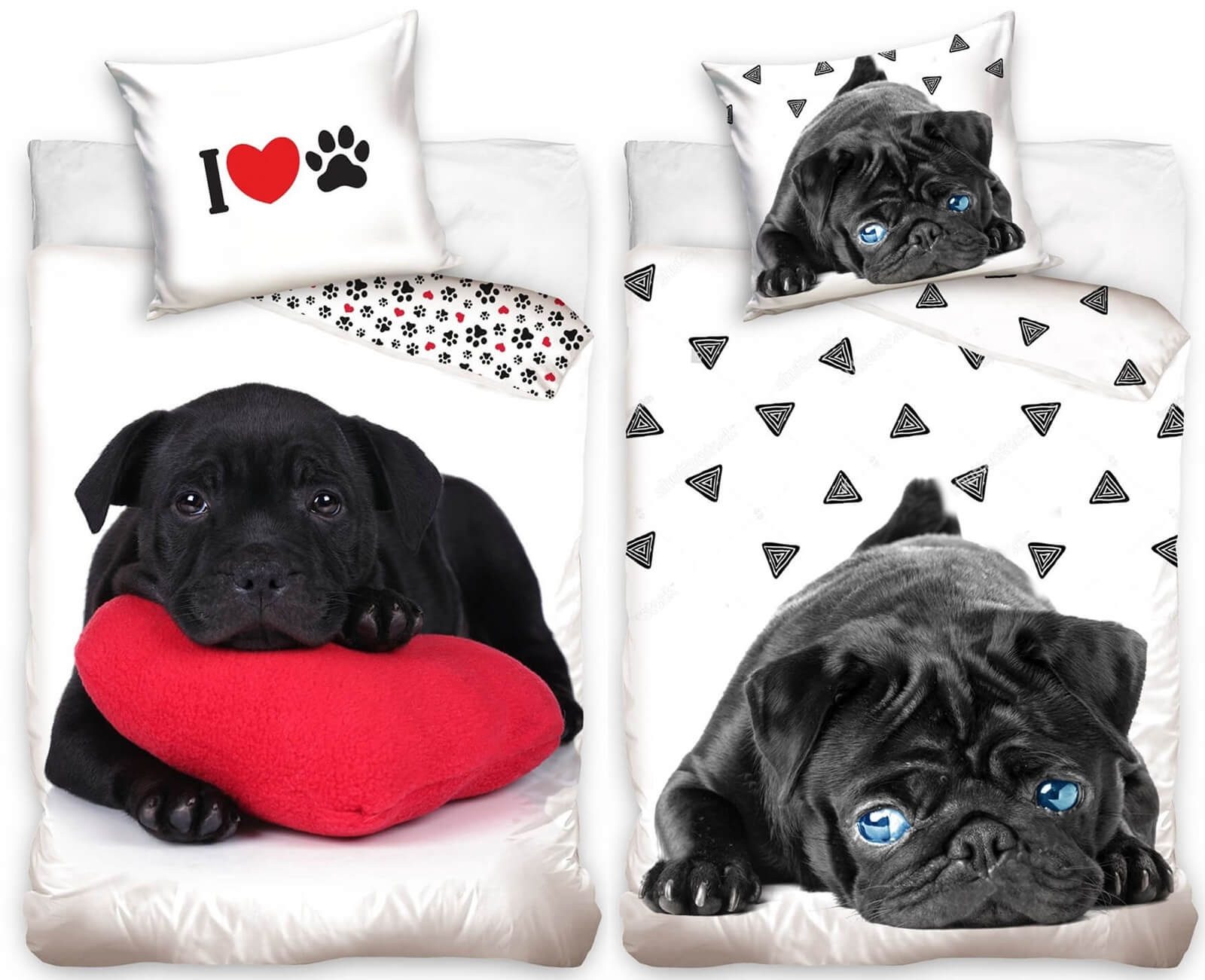 Bettwäsche Hundewelpen 2 x Hunde-Bettwäsche-Set mit Wende-motiv, 135x200 & 80x80